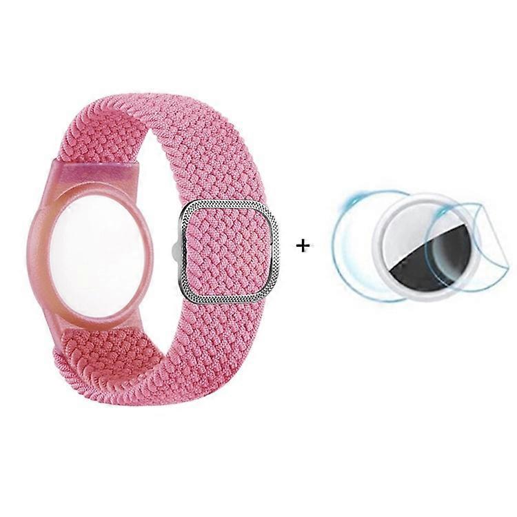 Compatible For Apple AirTag Nylon Bracelet Watch Band with TPU Anti-Loss Locator Case Holder, with Front Back Film Set