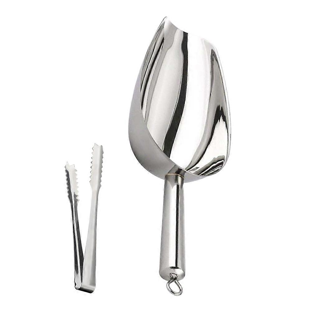 Stainless Steel Ice Scoop and Food Grade Ice Cube Tongs with Spill Design and Smooth Rounded Edges for Kitchen, Bar, and Restaurant Use