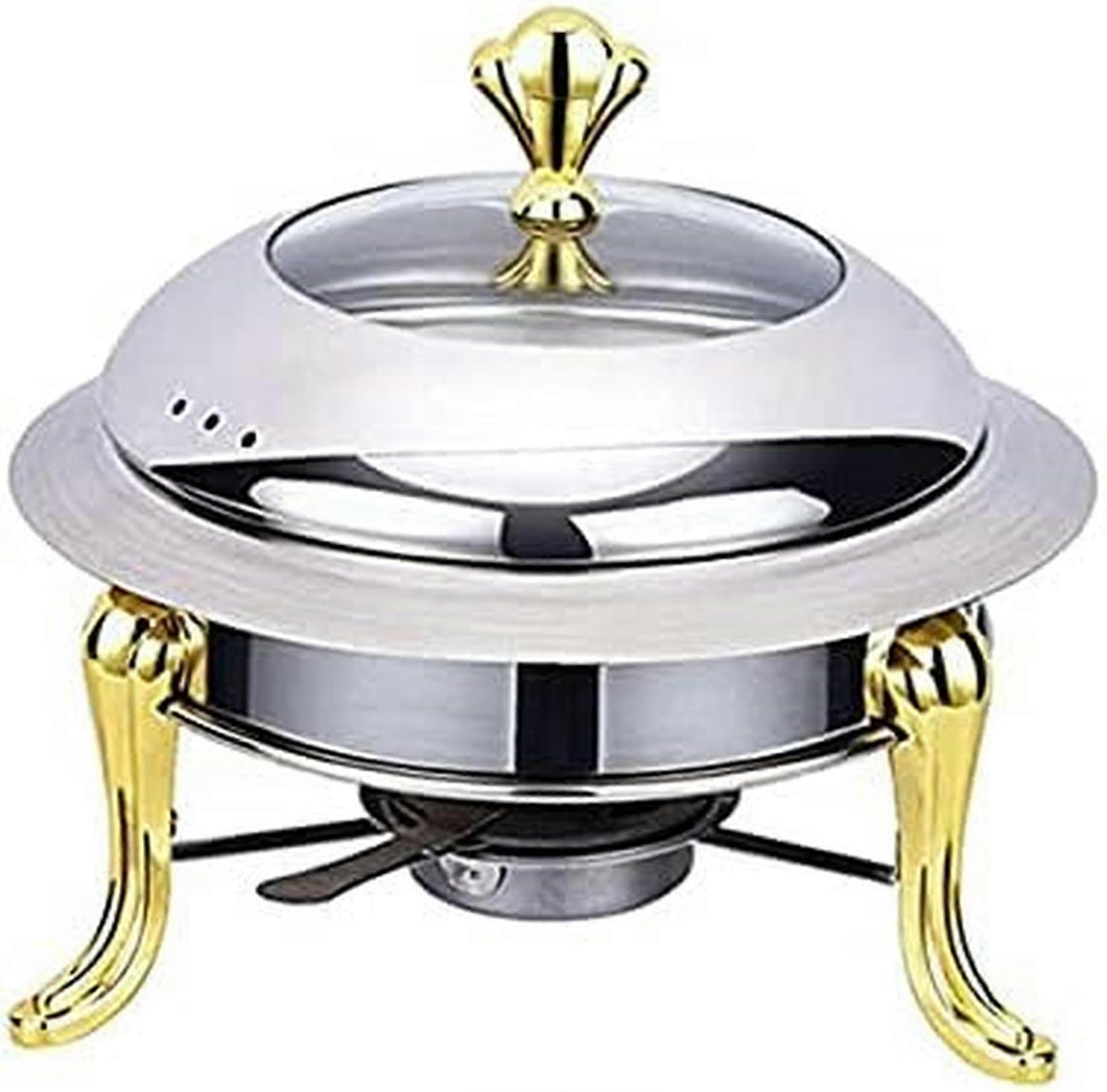 مجموعة أطباق الغضب بوفيه مستديرة من الفولاذ المقاوم للصدأ 20 سم من الذهب ، جهاز تسخين الطعام مع حامل وقود للحفلات والمناسبات وحفلات الزفاف