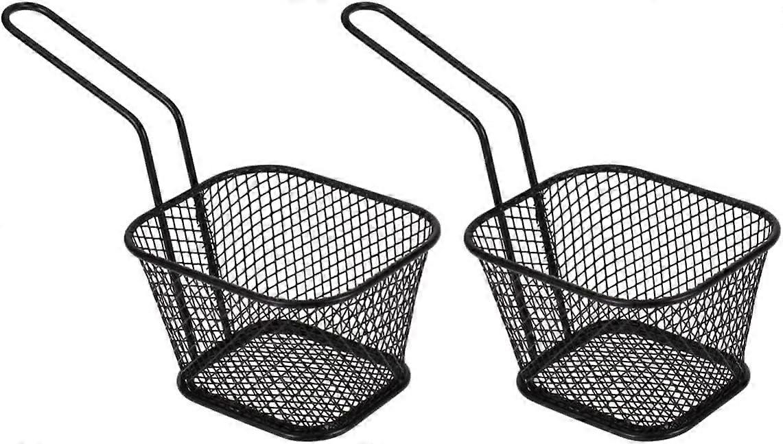 Set of 2 Metal Frying Baskets, Mini Square Chip Baskets for Fries, Onion Rings, Chicken Wings, Black Finish