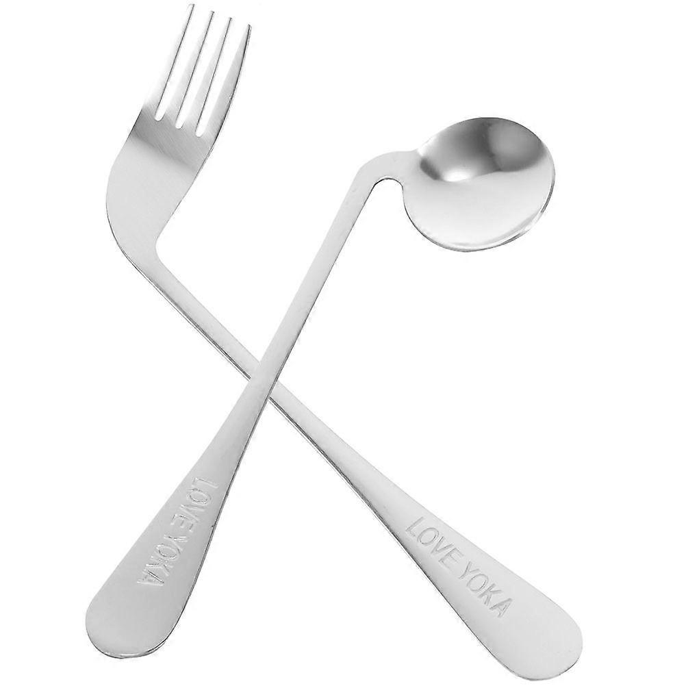 1 Set Angled Fork Spoon Lightweight Ergonomic Fork Spoon Eating Feeding Utensila Assist Tableware