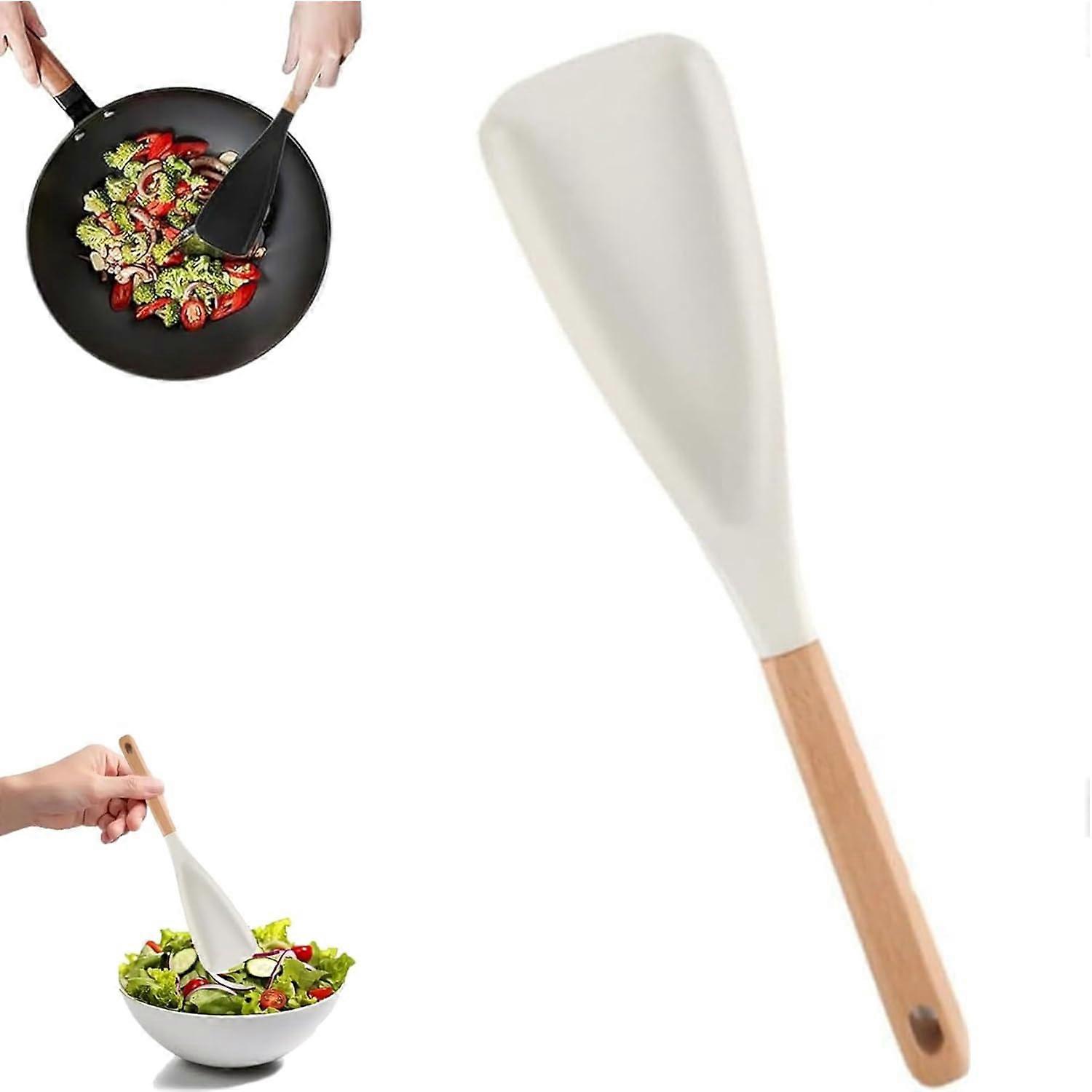 Cooking Spoon Silicone Spatula 2-In-1 Heat-Resistant Nonstick Kitchen Tool For Mixing Scooping Scraping White