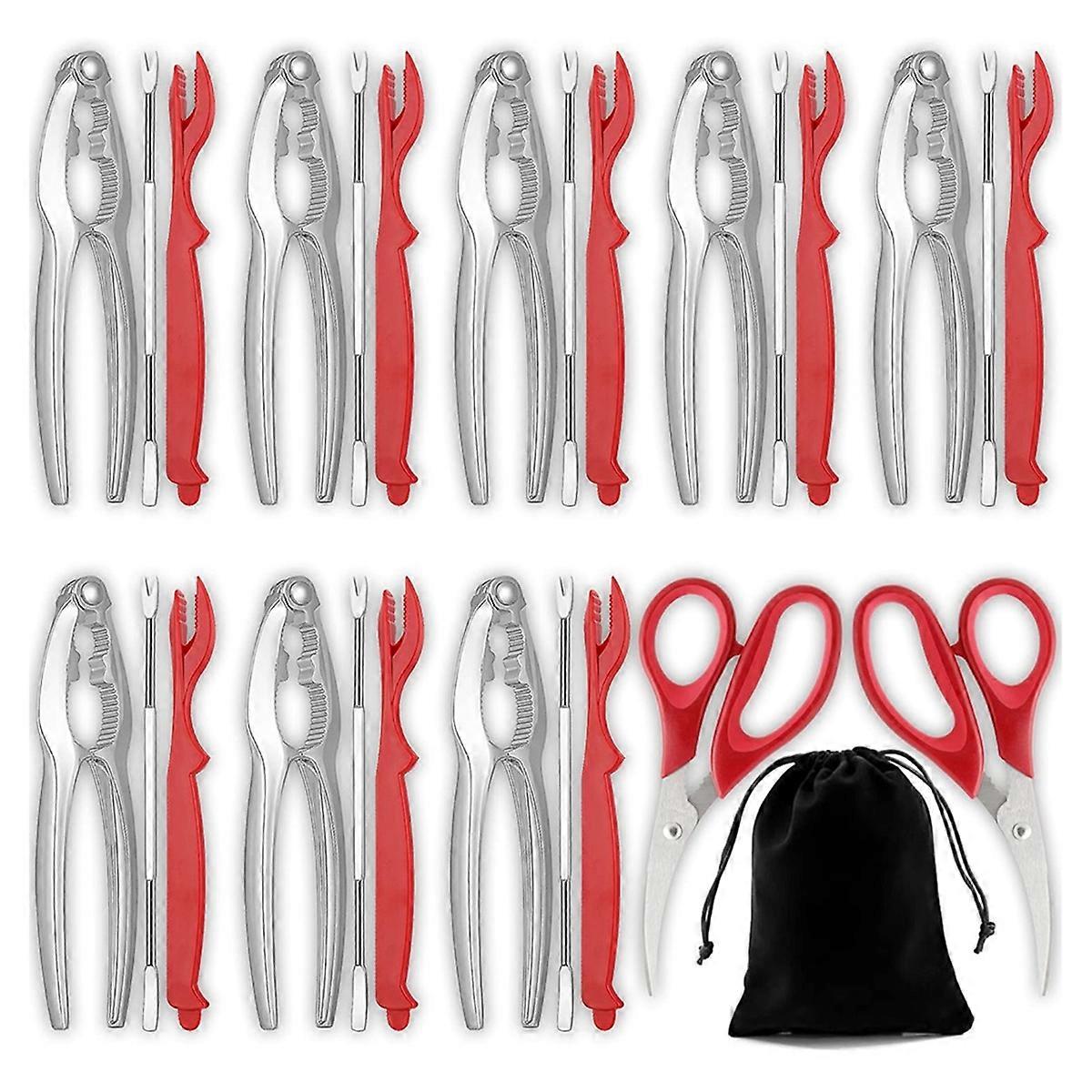 1 SET Crab Crackers and Tools, Seafood Tools Set, Includes 8 Crab Leg Crackers, 8 Lobster Shellers,