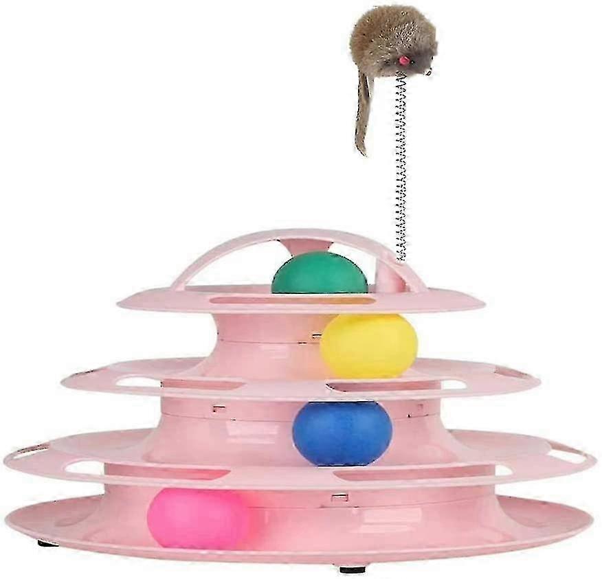 Interactive Cat Toy, Cat Play Tower with 4 Ball Trackballs