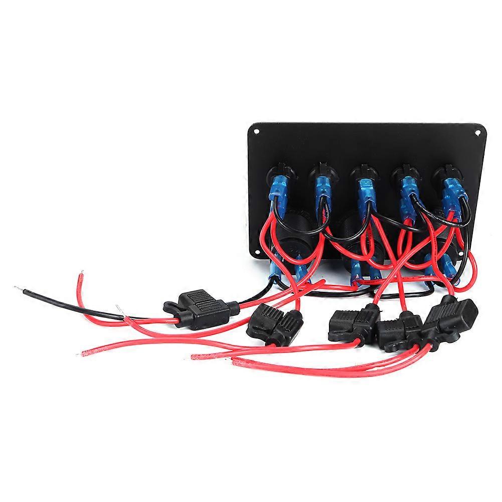 5 Gang LED Toggle Switch Panel with Digital Voltmeter Universal for RV Car MotorboatRed