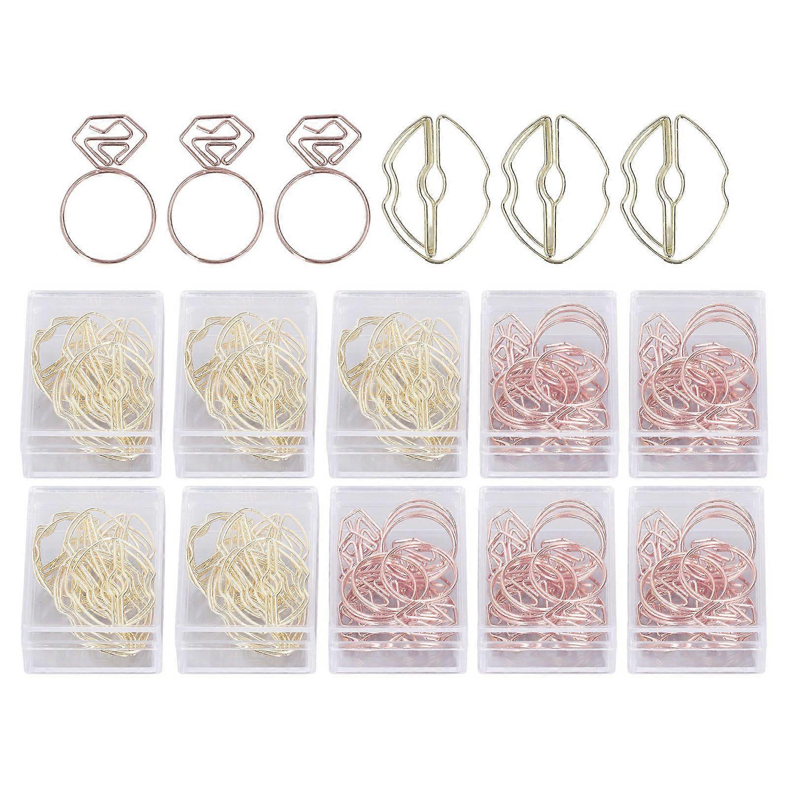 2025 Latest Model  100pcs Metallic Paper Clips Lips Diamond Rings Shape