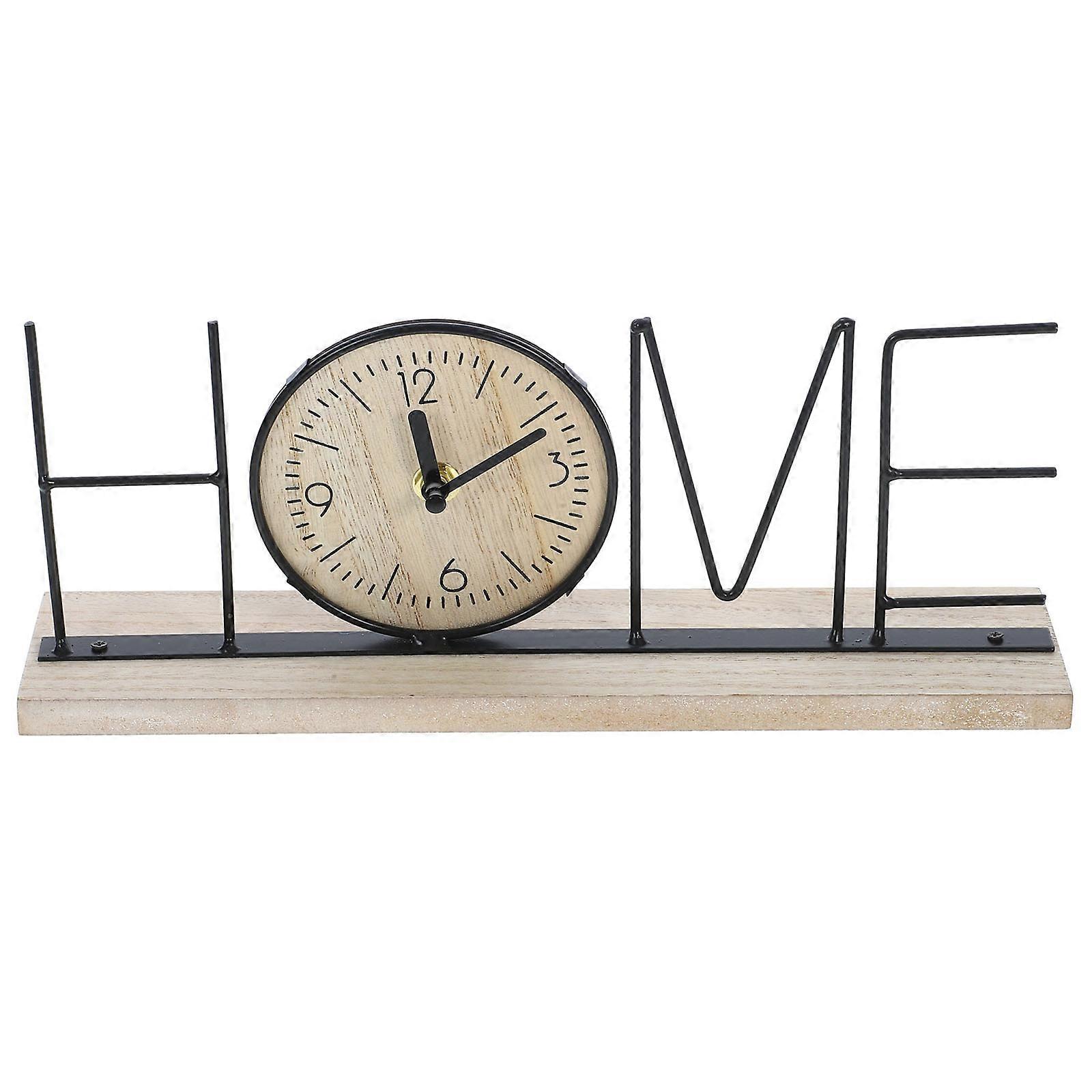 Non-Ticking Table Clock Desktop Clock Vintage Style Decorative Purpose Wood Iron 1Pcs