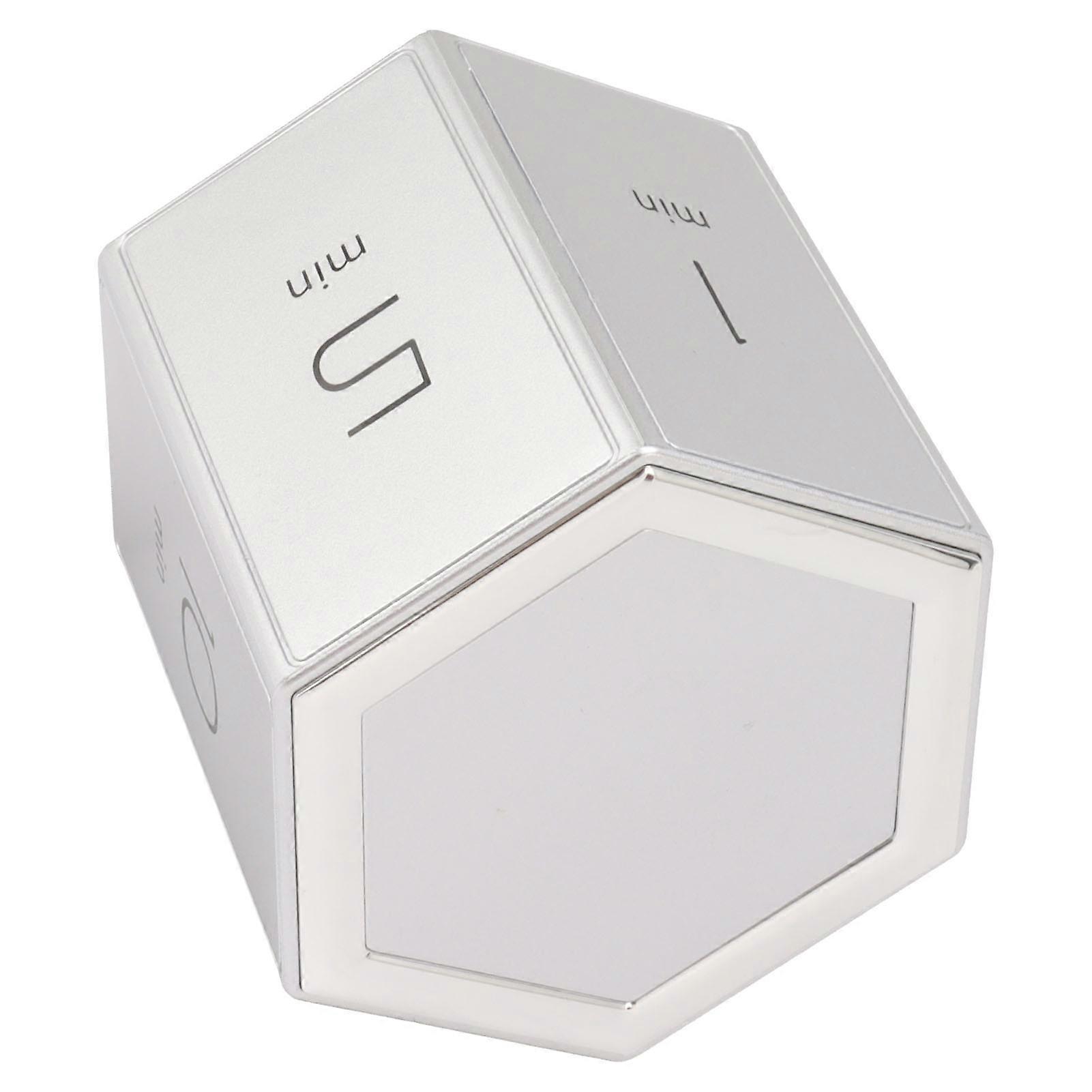 Hex Flip Timer with Mute Alarm Function Magnetic Time Management Cube Timer with LCD Screen for Cooking Studying Working Silver 