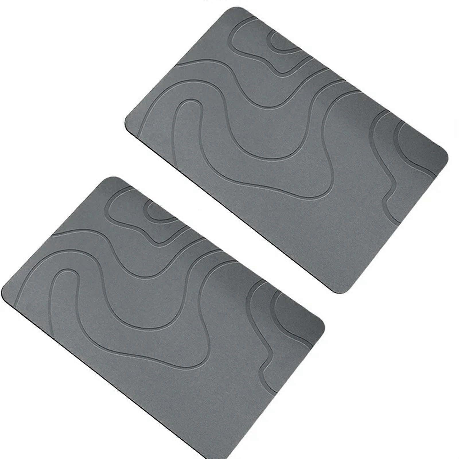 40 x 60 cm Diatomaceous Mud Mat, NonSlip Square Foot Rug (Dark Grey, 2pc)
