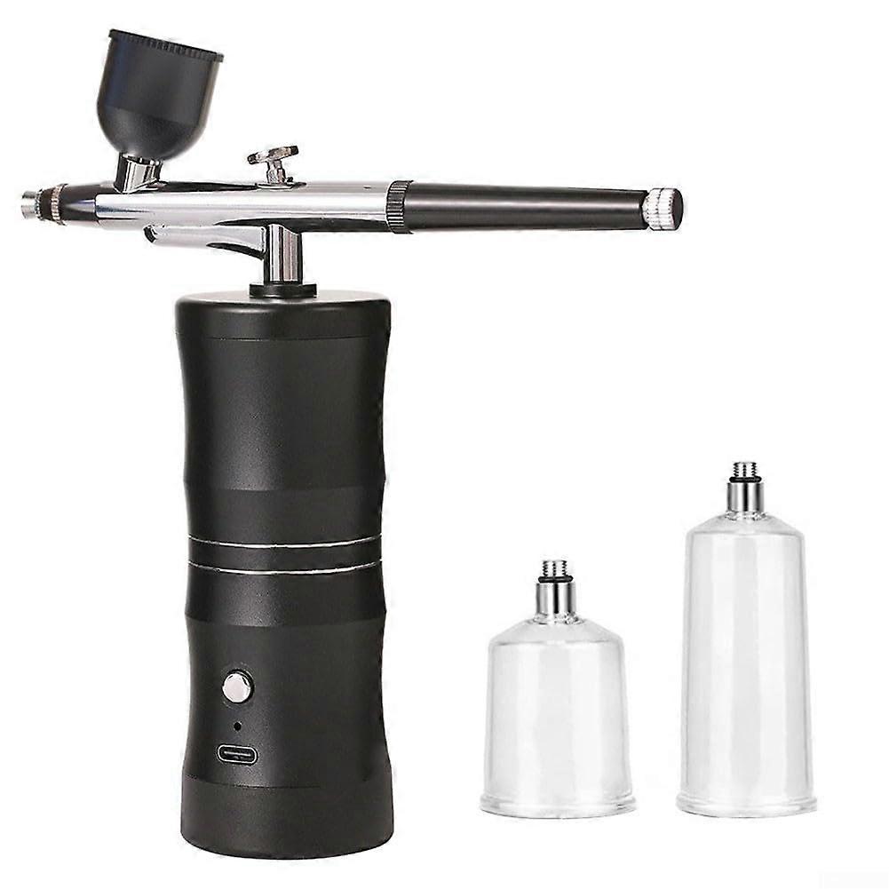 Portable airbrush kit with adjustable air pressure and 3 different cup sizes for detailed painting tasks (Black)