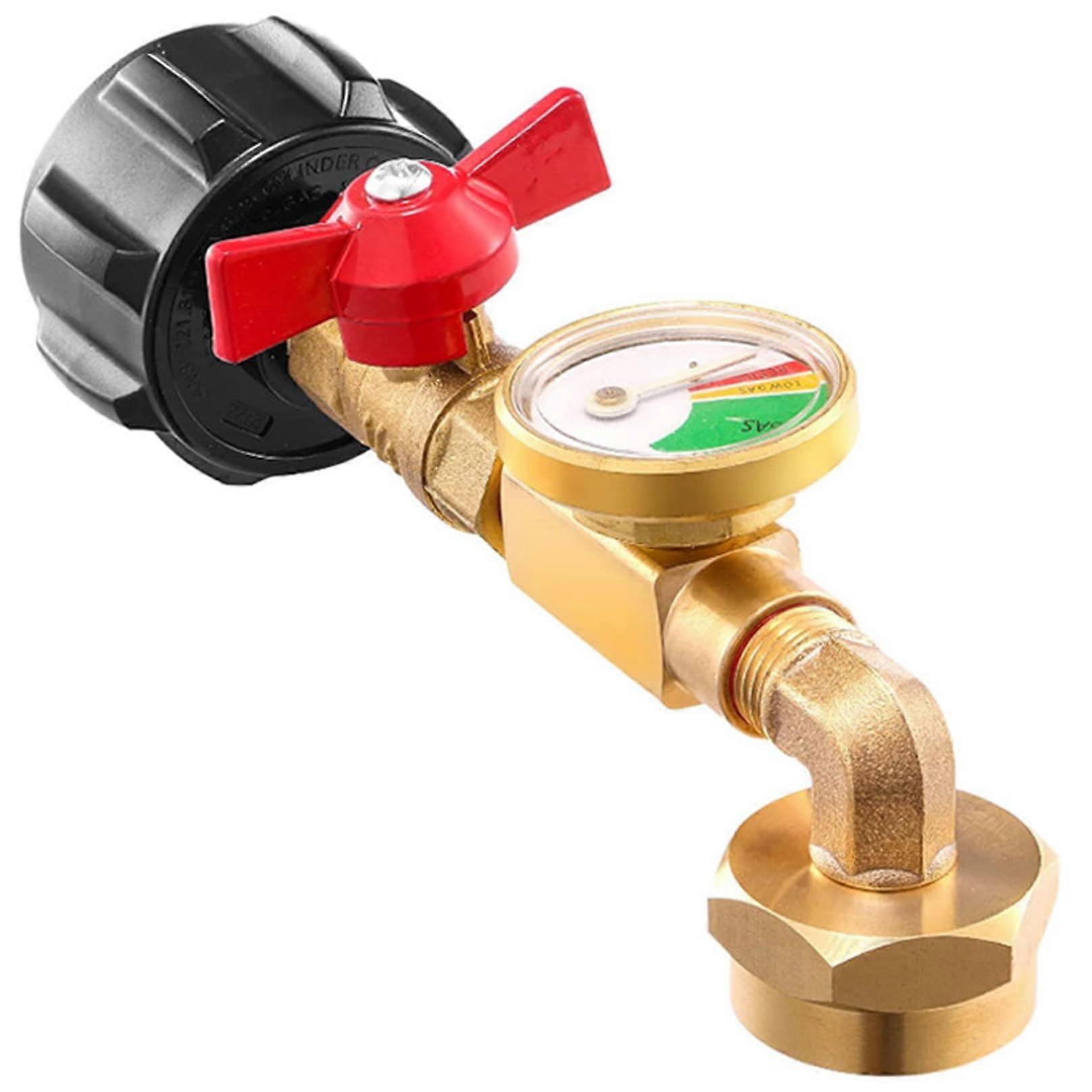 Propane Tank Refill Adapter with Valve and Gauge, 90 Degree Elbow Propane Refill Adapter, Fill 1 Pound Bottles from 20 Pound Tank, Fits QCC1