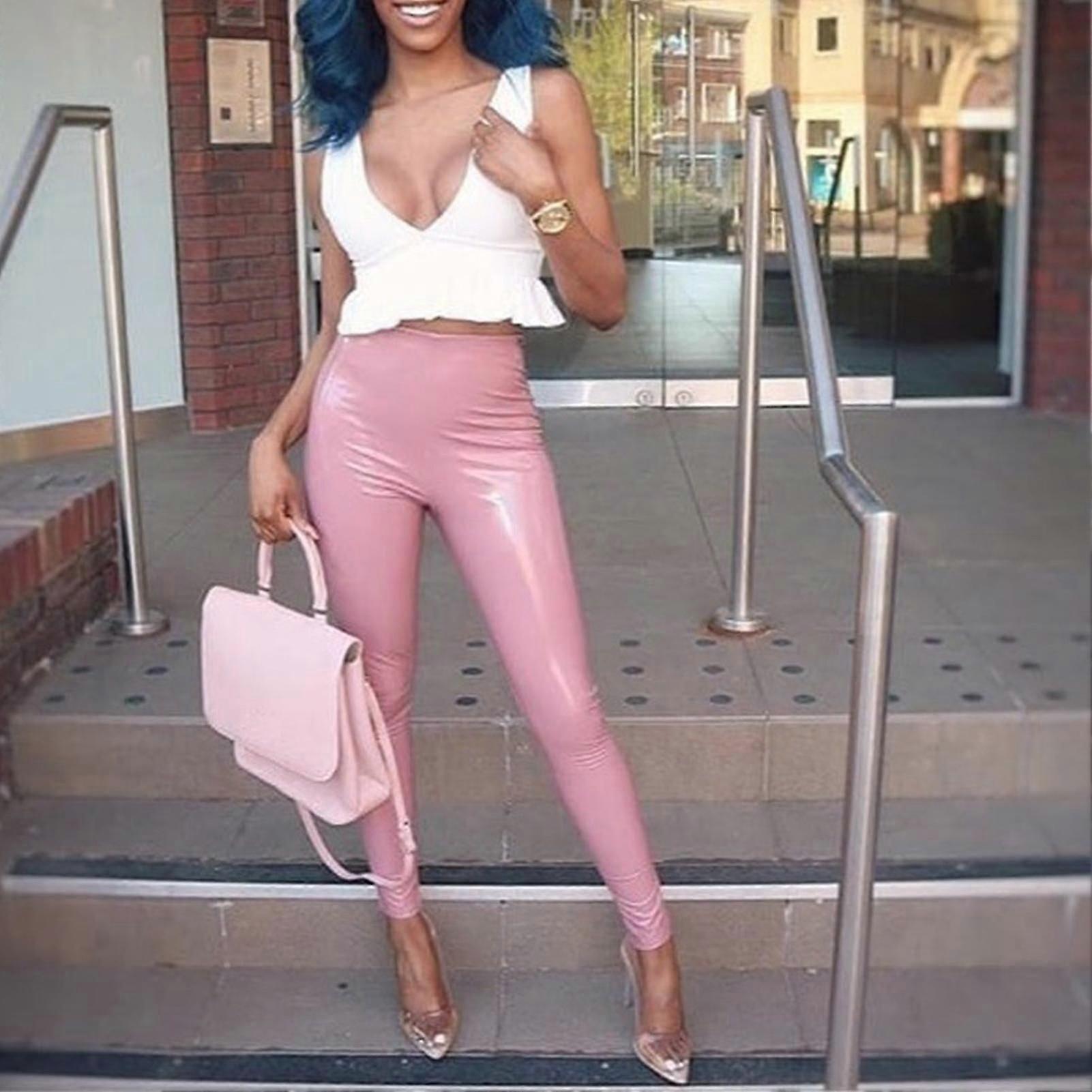 طماق جلدية عالية الخصر صلبة بلون مشرق طول الكاحل طماق بو لخريف الربيع والشتاء