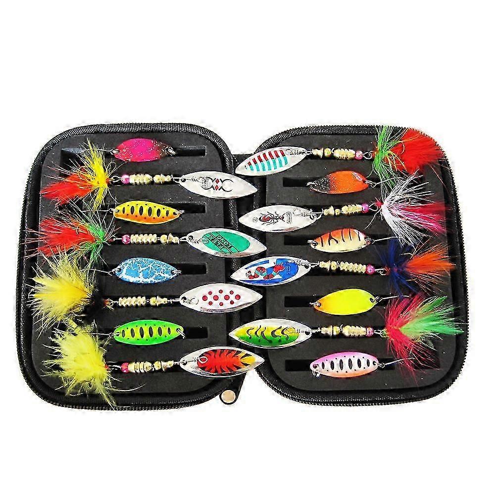 16PCS Spinnerköder Köder, Angelköder, Barschangelköder für Süßwassersalzwasser, Angelgeschenke für Männer, tragbare Angeltasche enthalten