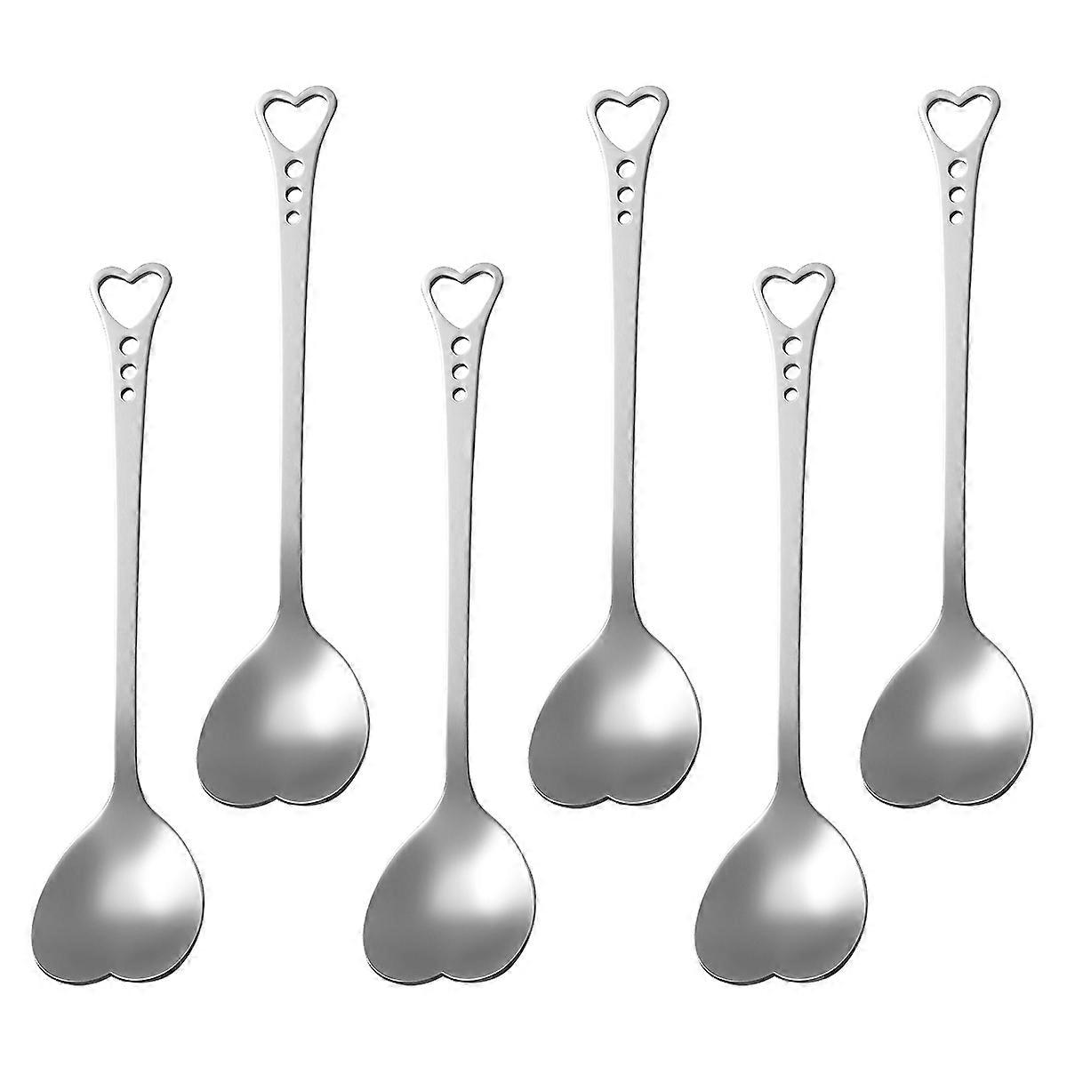 Heart Shape Spoons Stainless Steel Tableware For Dessert Coffee 6Set