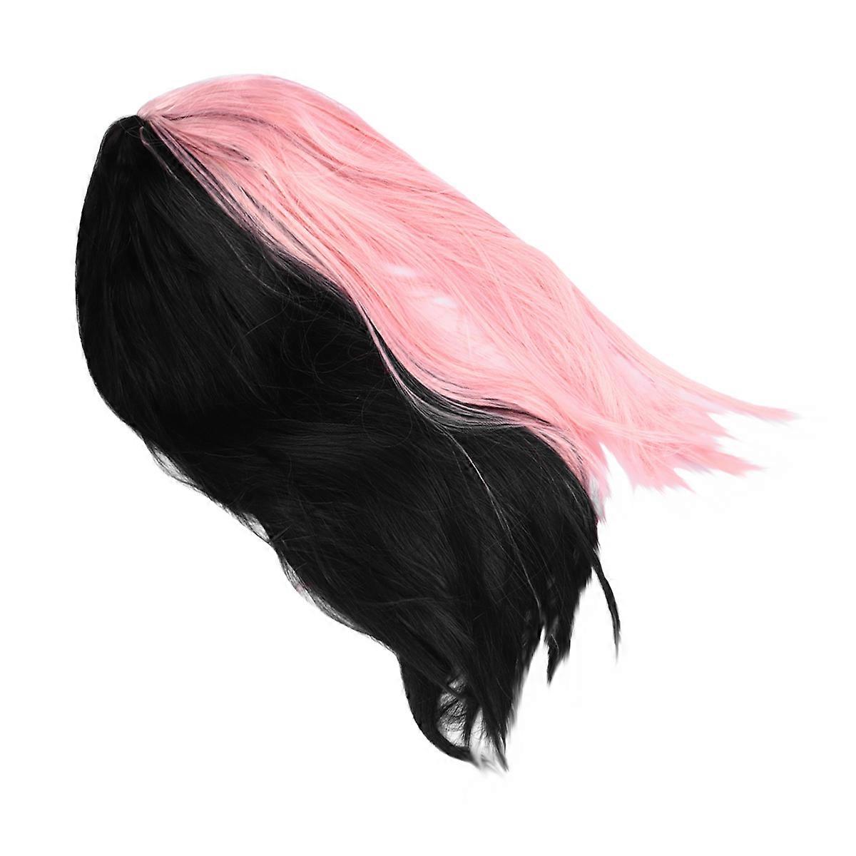Half Black Half Pink Synthetic Wig for Women – Gradient Two Tone Design for Costume Parties, Role Play and Fashion Use – Durable and Stylish Look