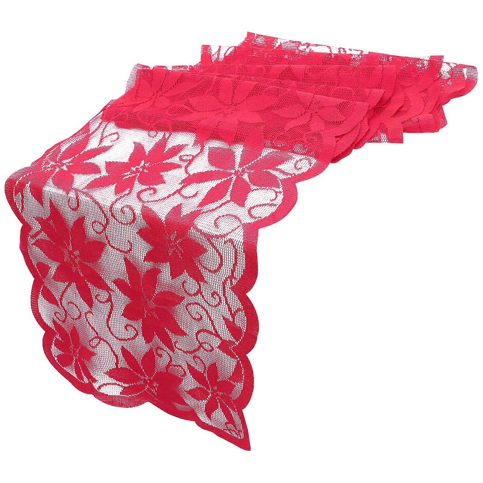 Dining Table Cover Christmas Celebration Table Cloth Red 183*33cm Decorate Table Flower Pattern 1Pack