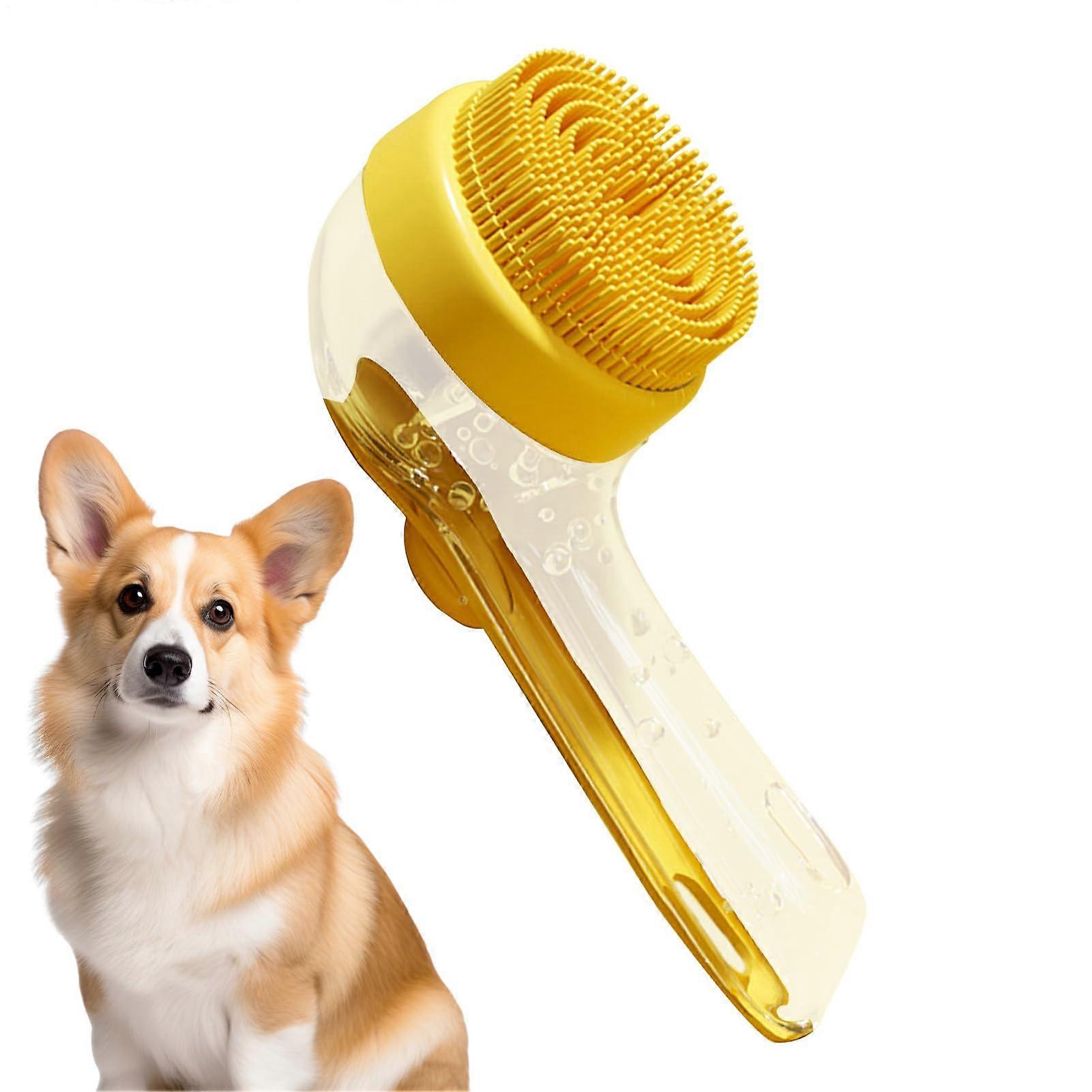 Dog Shower Brush Gentle Detangler And Tangle Scrubber For Puppies And Kittens, Dandruff And Flea Mats, Yellow
