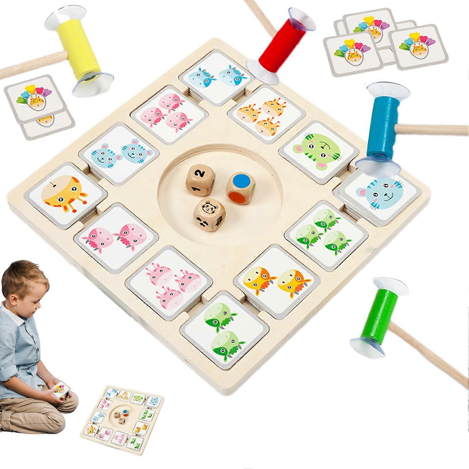 Roll & Match Game - Wooden Matching Toy for Kids Age 4+ with 96 Cards, 3 Dice, and 4 Suction Rods for Educational Fun