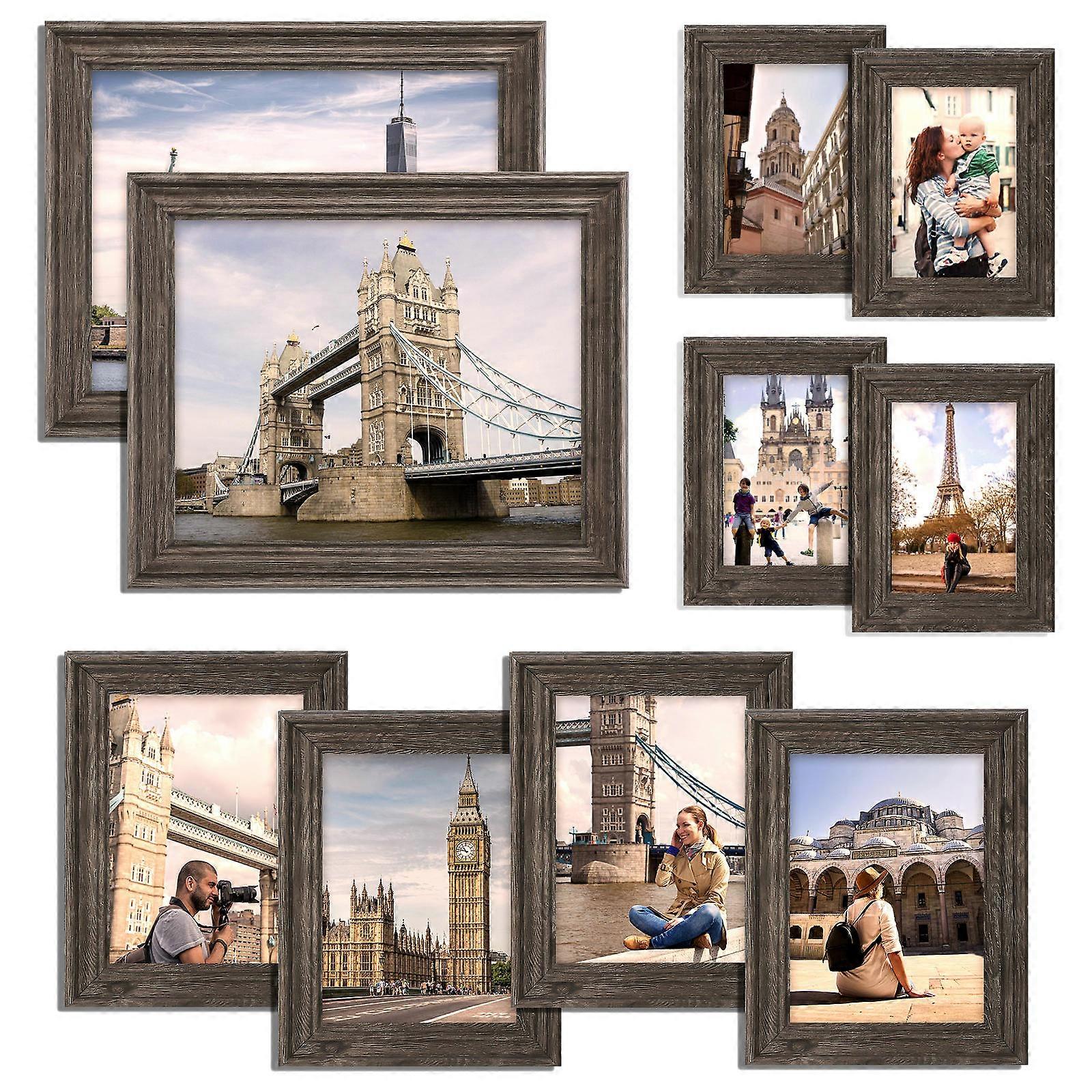 Wall Mounted Acrylic Picture Frames Set In Dark Brown Color Perfect For Students And Families To Display Artwork Featuring 10Pcs Design