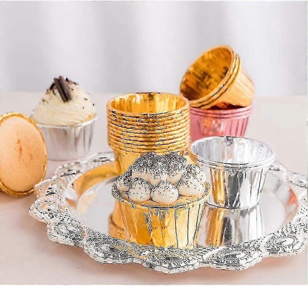50 Pieces Cupcake Wrappers Paper Baking Cases Muffin Cups Disposable Baking Cups For Cupcake Muffin(gold-rose)