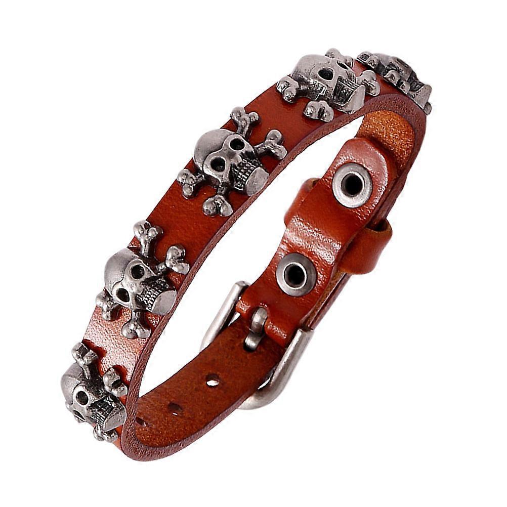 Adjustable Punk Skull Wrist Chain Bracelet, Retro Cowhide Unisex Accessory for Party, Prom, Daily Wear, Durable Hand Chain Jewelry