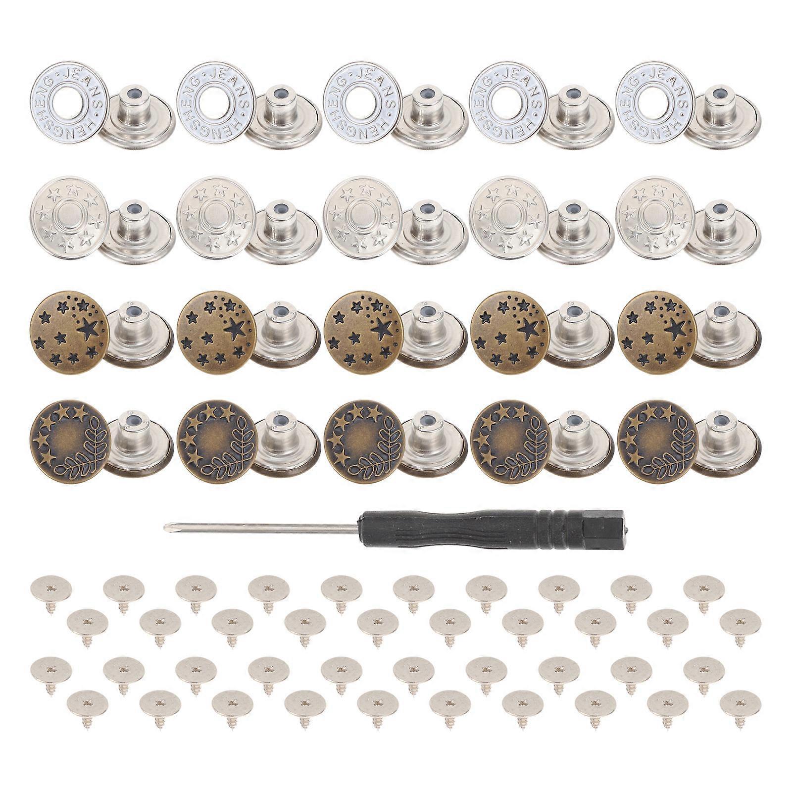 Removable Metal Button 1 Set Adjustable Clothing Accessories Round Retro Assorted Color 41Pcs