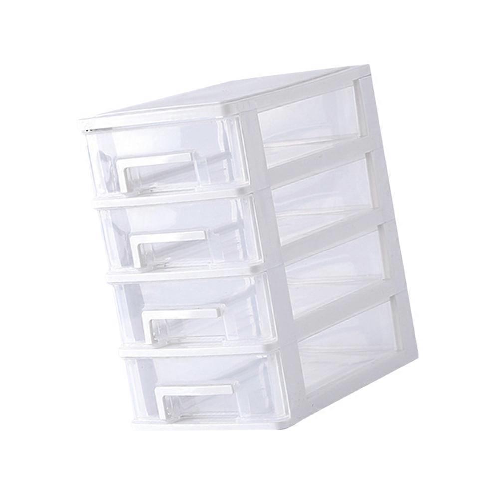 Four Layer Jewelry Storage Box with Drawer Design for Desk and Shelf Made of PP Material White