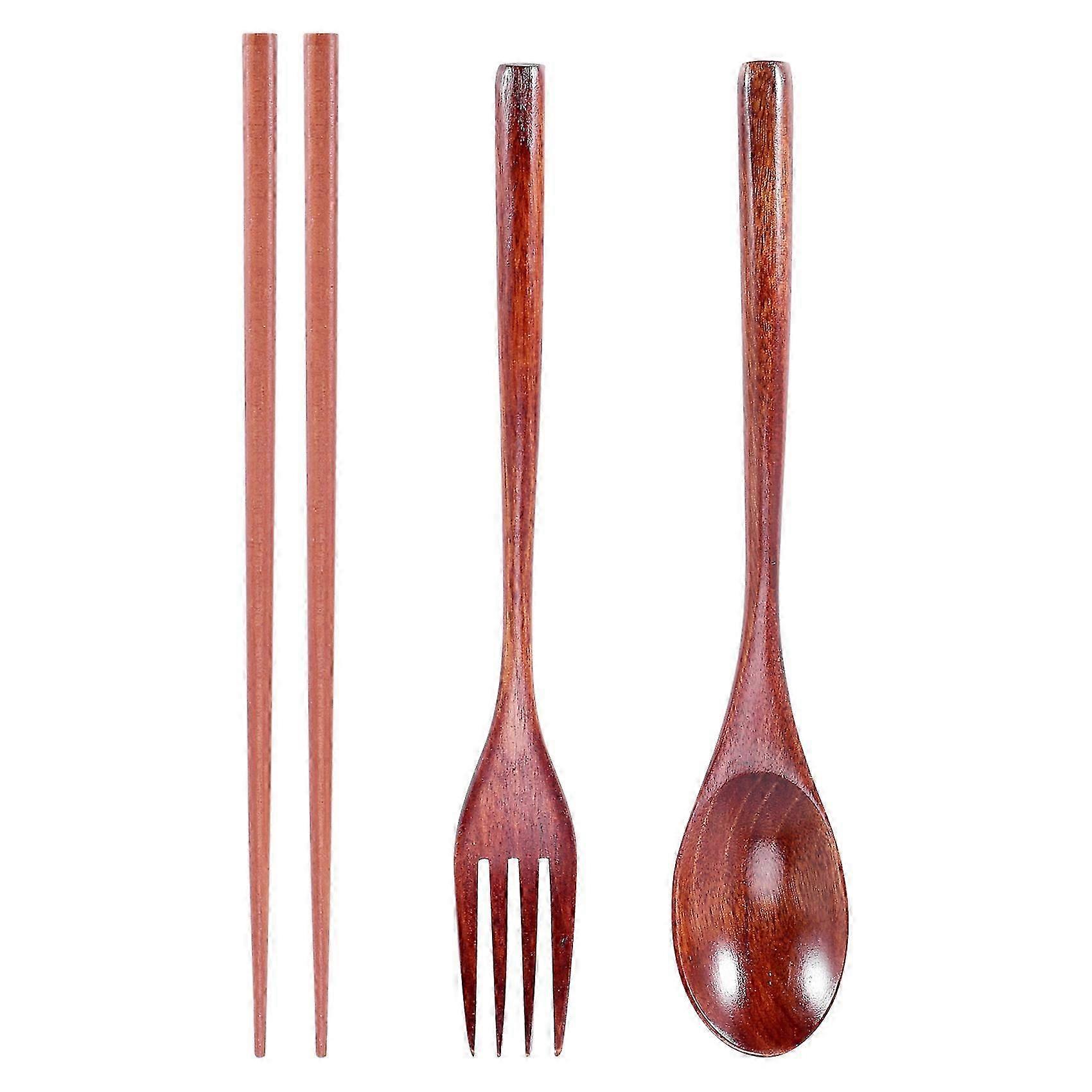 Wooden Cutlery Set Portable Reusable Flatware Utensils Set Spoon Fork Chopsticks for Camping Office