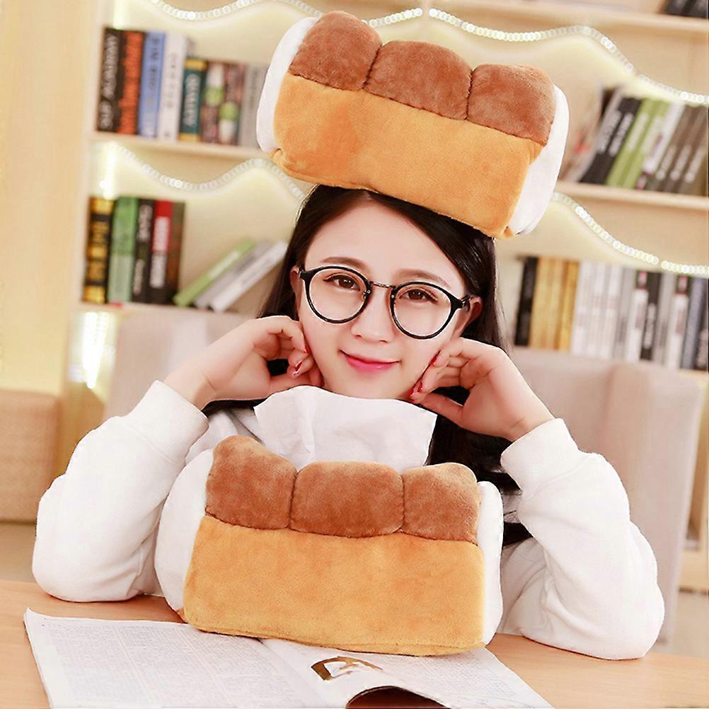 Plush Bread Toast Tissue Box Holder Cotton Napkin Container 25x15x15cm