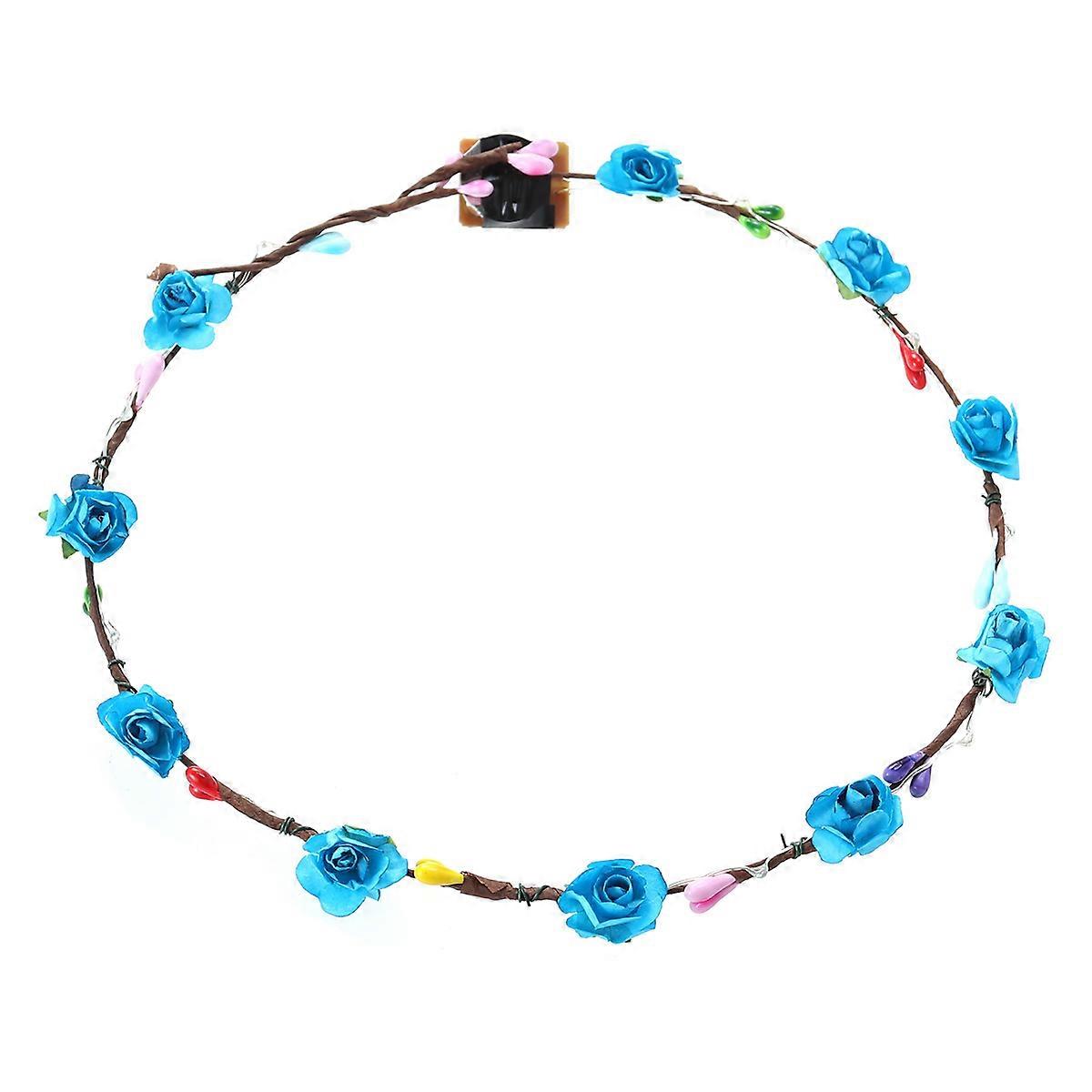 Blue LED Flower Crown Headband with 10 Lights for Party Use Sweet and Elegant Design Plastic Material