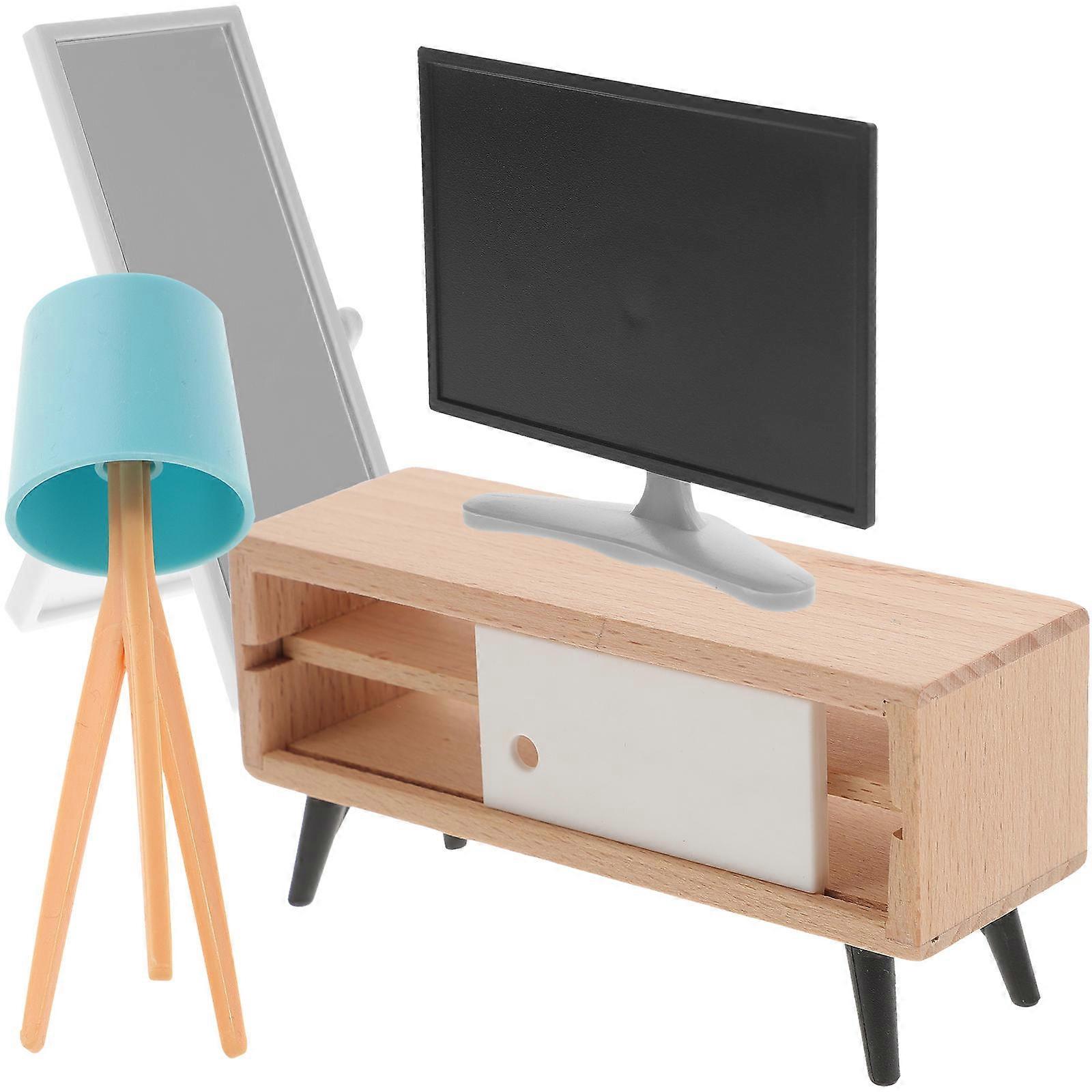 Miniature Dollhouse Furniture Set – TV, Cabinet, Dressing Mirror, Desk Lamp for DIY Home Decor & Model Enthusiasts