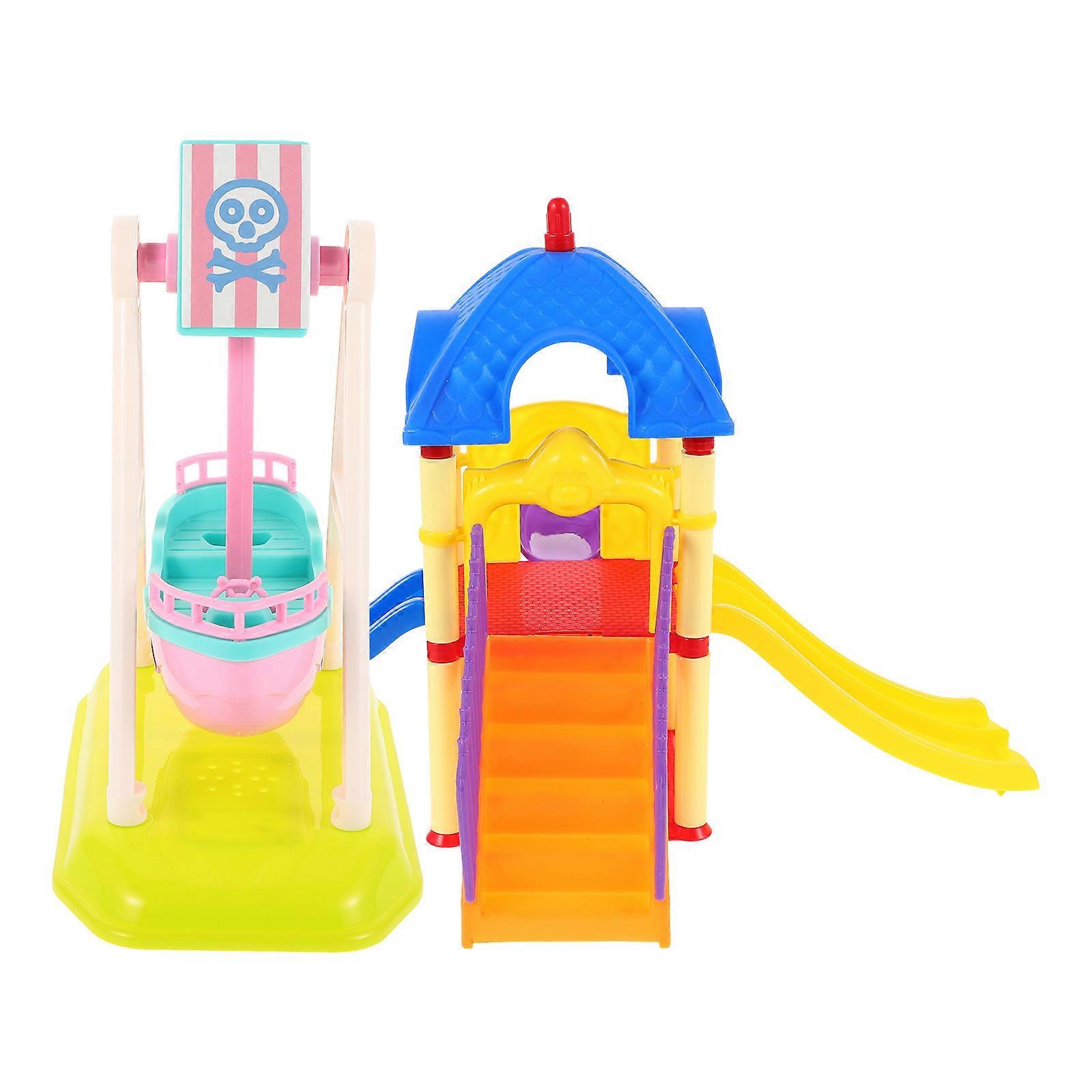 Miniature Playground Ornament Set – Amusement Park Slide & Pirate Ship Models for Dollhouse Playhouse Decor, Ideal for Family Bonding and Indoor