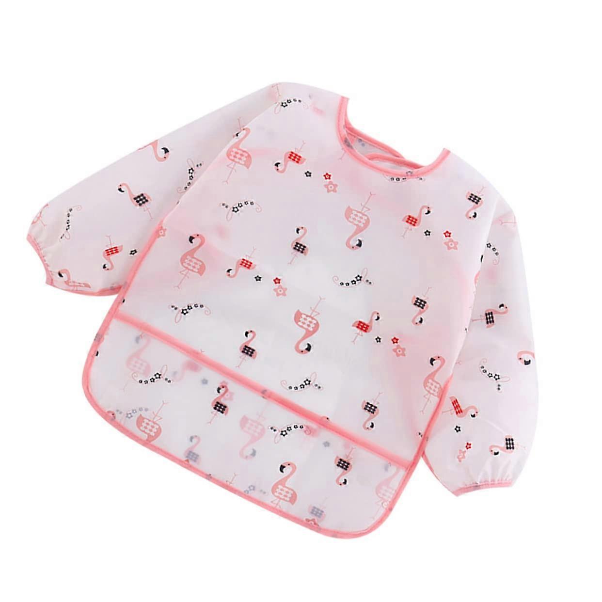 Long-Sleeve Apron With Flamingo Pattern, Breathable For Painting And Eating