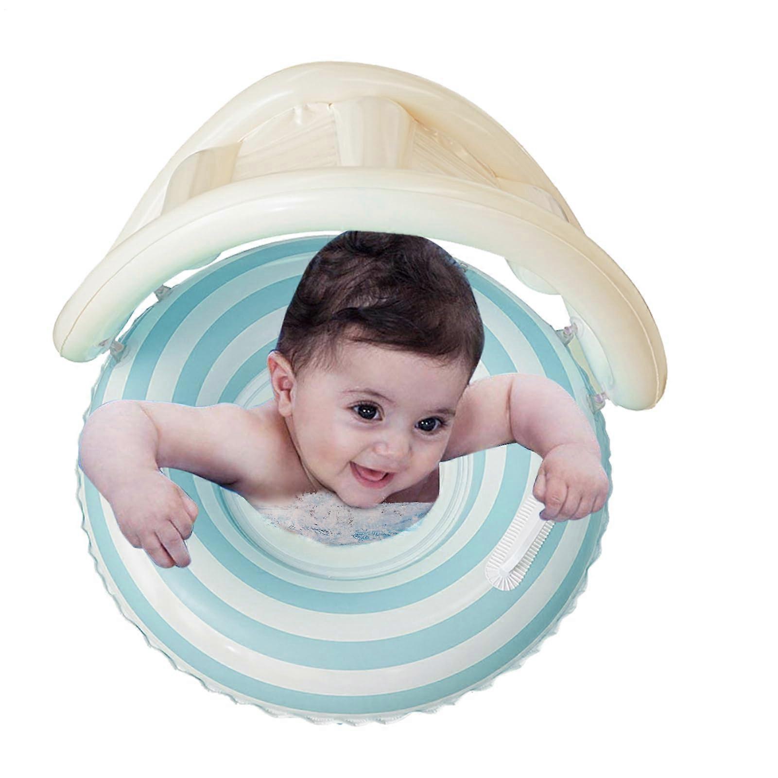 Baby Swimming Ring with Sunshade Inflatable Toddler Swim Aid, UVResistant for Water Play, Pool, Blue