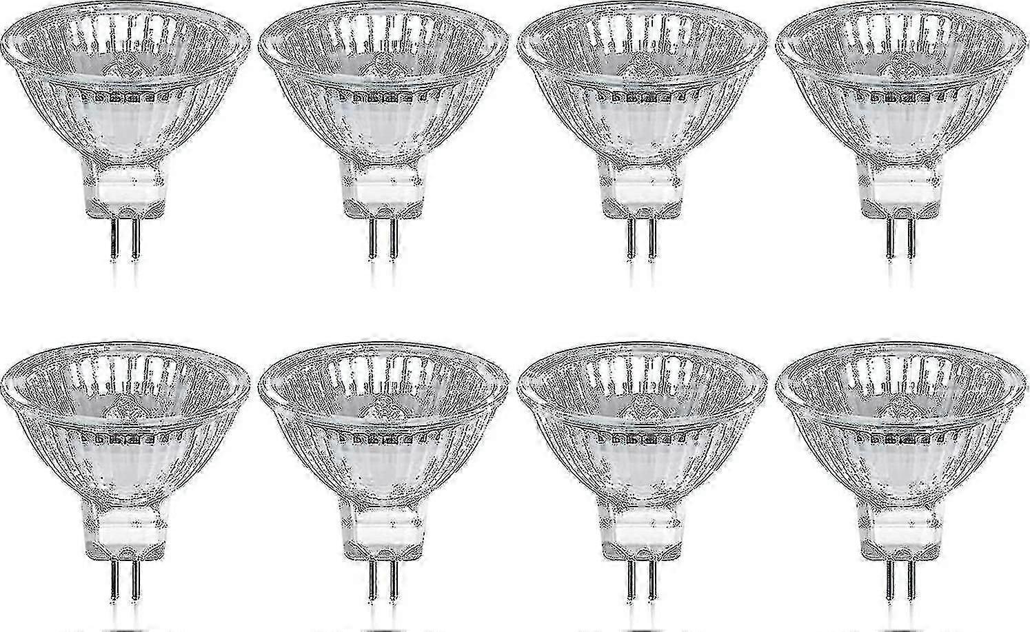 عبوة من 8 لمبات هالوجين Gu5.3 Mr16 35 واط 12 فولت قابل للتعتيم - أبيض دافئ 2800 كلفن ، 400 لومن ، غطاء زجاجي فاي