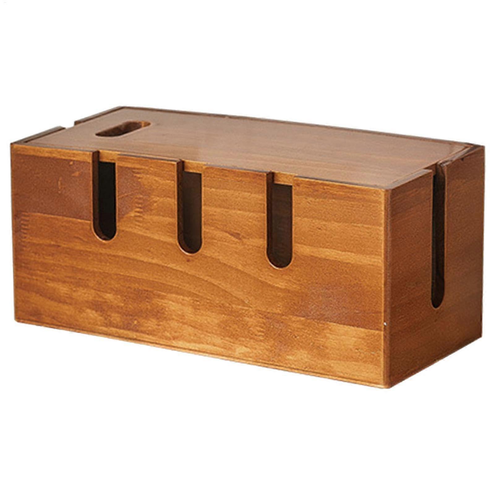 Cable Hider Box for Desktop, Sturdy Cord Management Organizer with Extension Storage for Bedroom and Study, Wood Design