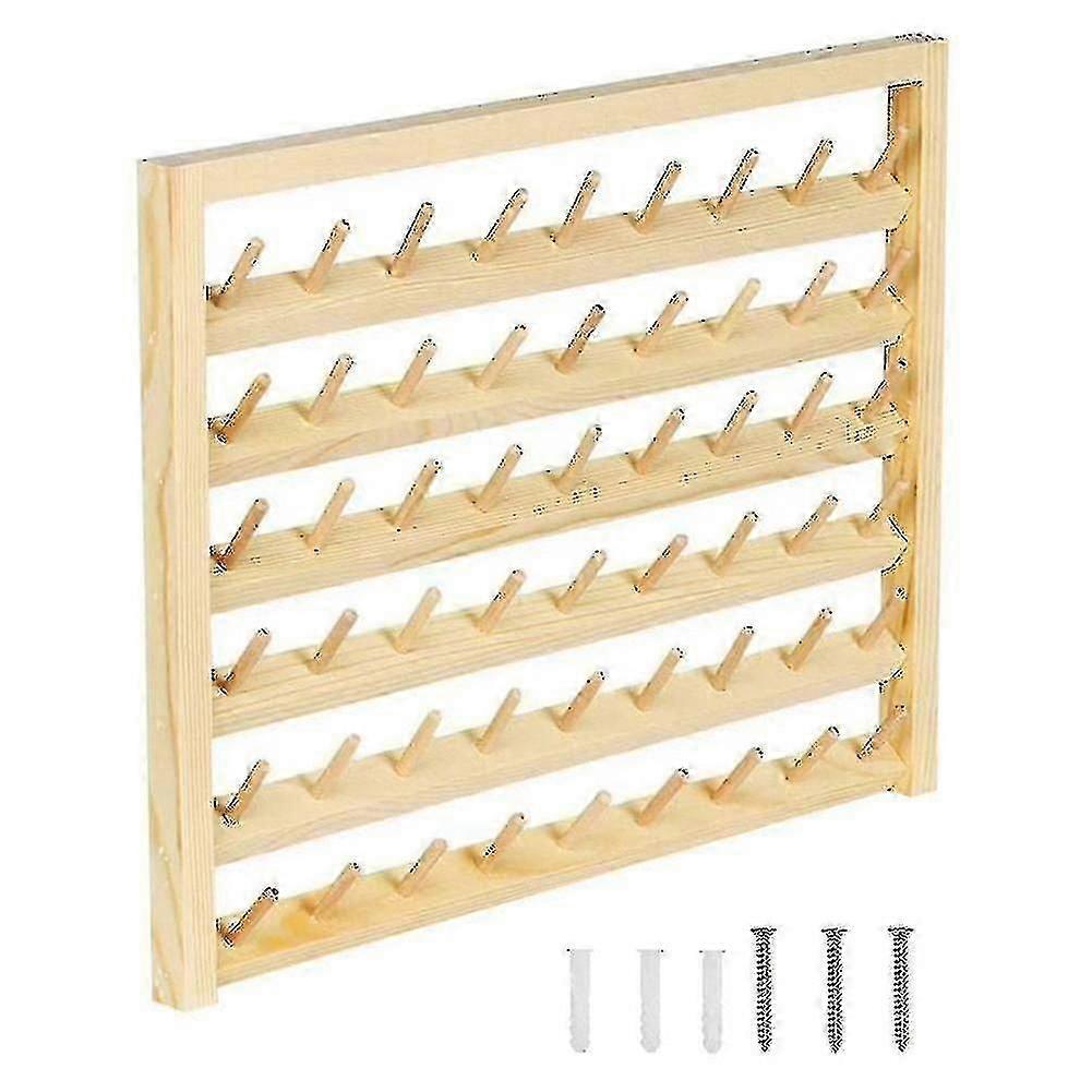 54-Spool Sewing Thread Rack, Wall Mounted Sewing Thread Rack with Wooden Embroidery Organizer