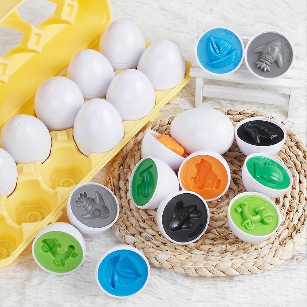 12Pcs Matching Eggs Color Vehicle Shape Recognition Early Learning Educational Fine Motor Skill Toy for Kids