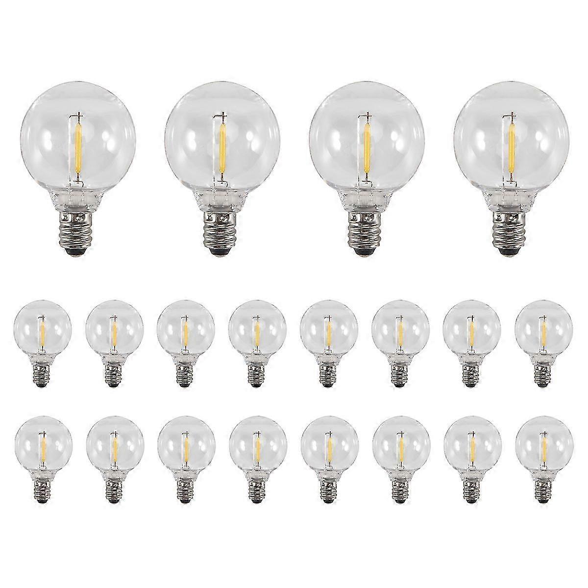 20 Pcs G40 LED Replacement Light Bulbs E12 Screw Base Shatterproof LED Globe Bulbs suitable for Solar String