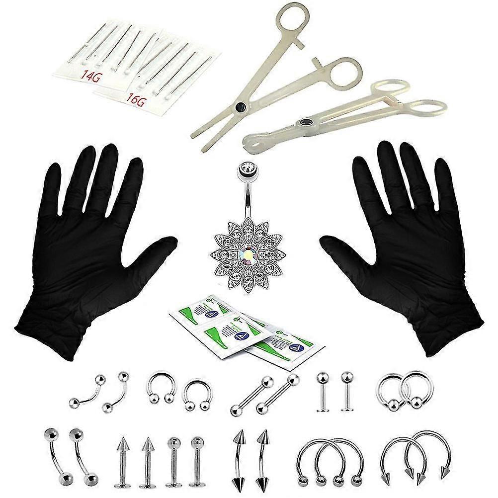 41pcs/set Professional Body Piercing Tool Kit Ear Nose Navel Nipple Needles Set