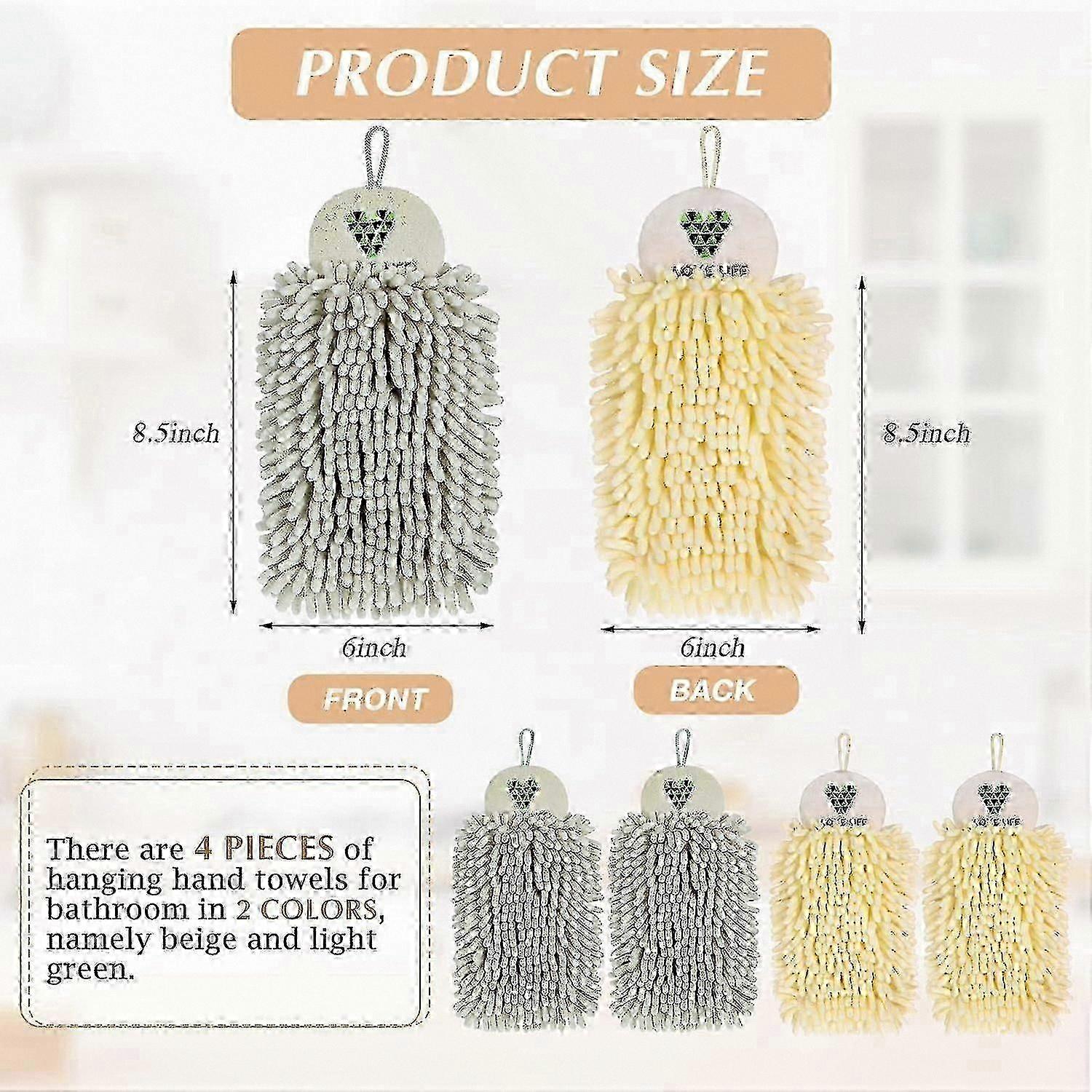 Set of 4 Chenille Hand Towels with Fuzzy Ball Design for Bathroom Use