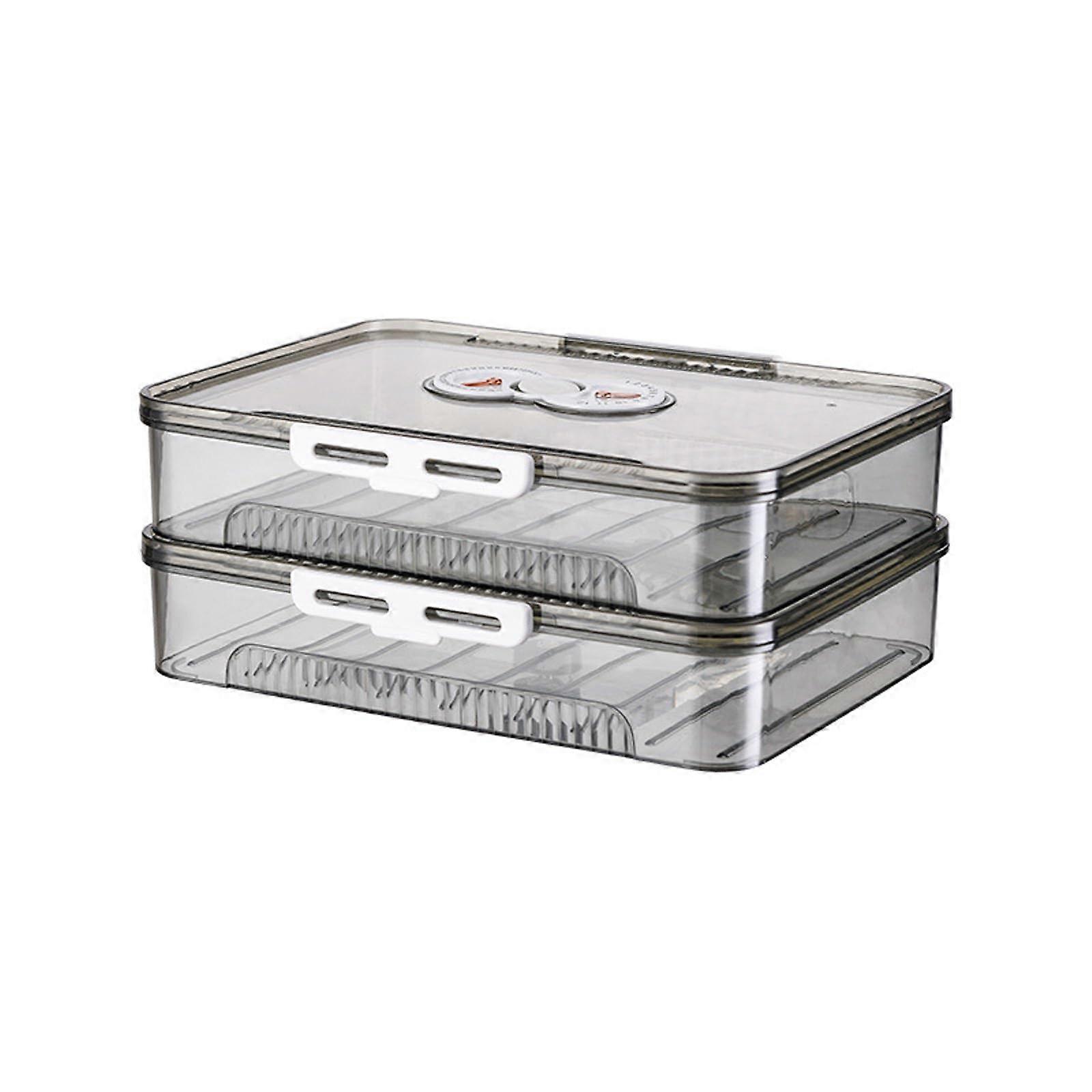 MultiLayer Freezer Dumpling Organizer Box Clear Wonton Storage Container with Manual Date Traces for Storage, Two Layers of Brown