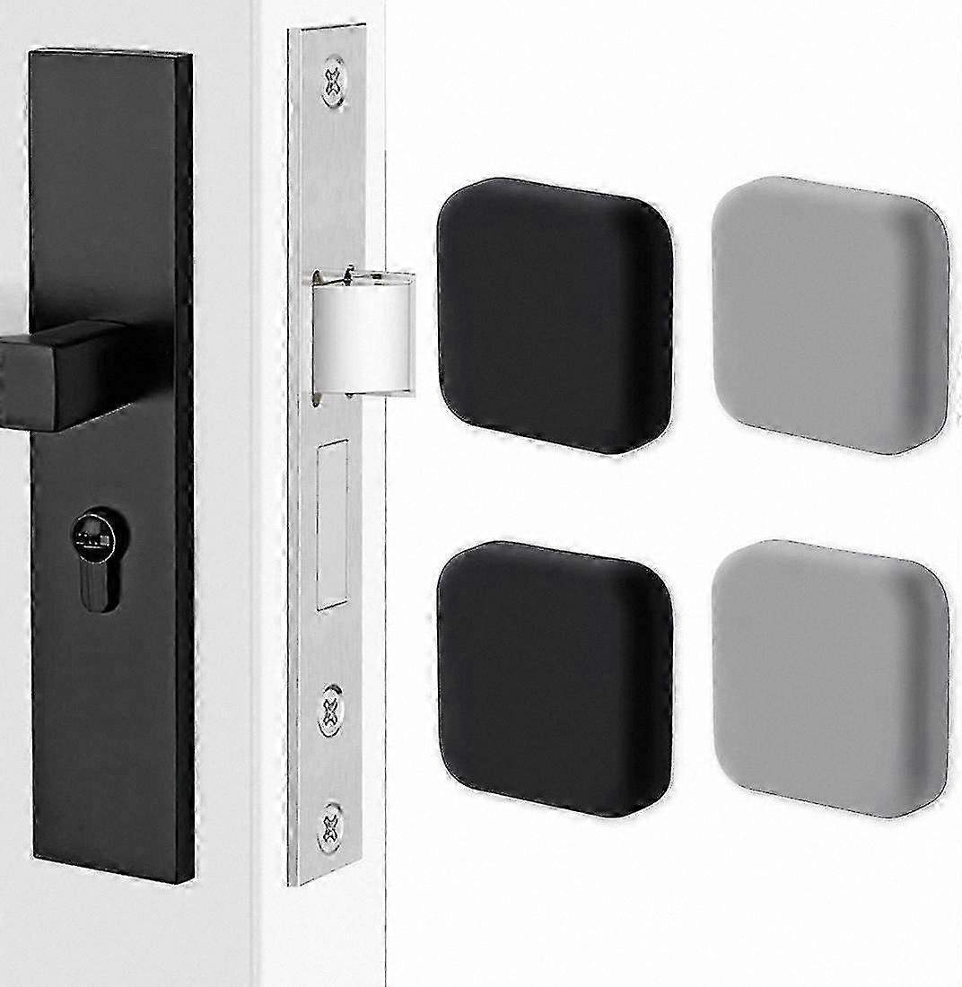 Silicone Door Handle Protectors, Square Wall Guards, Silent Buffer Stopper (2 Black, 2 Gray)