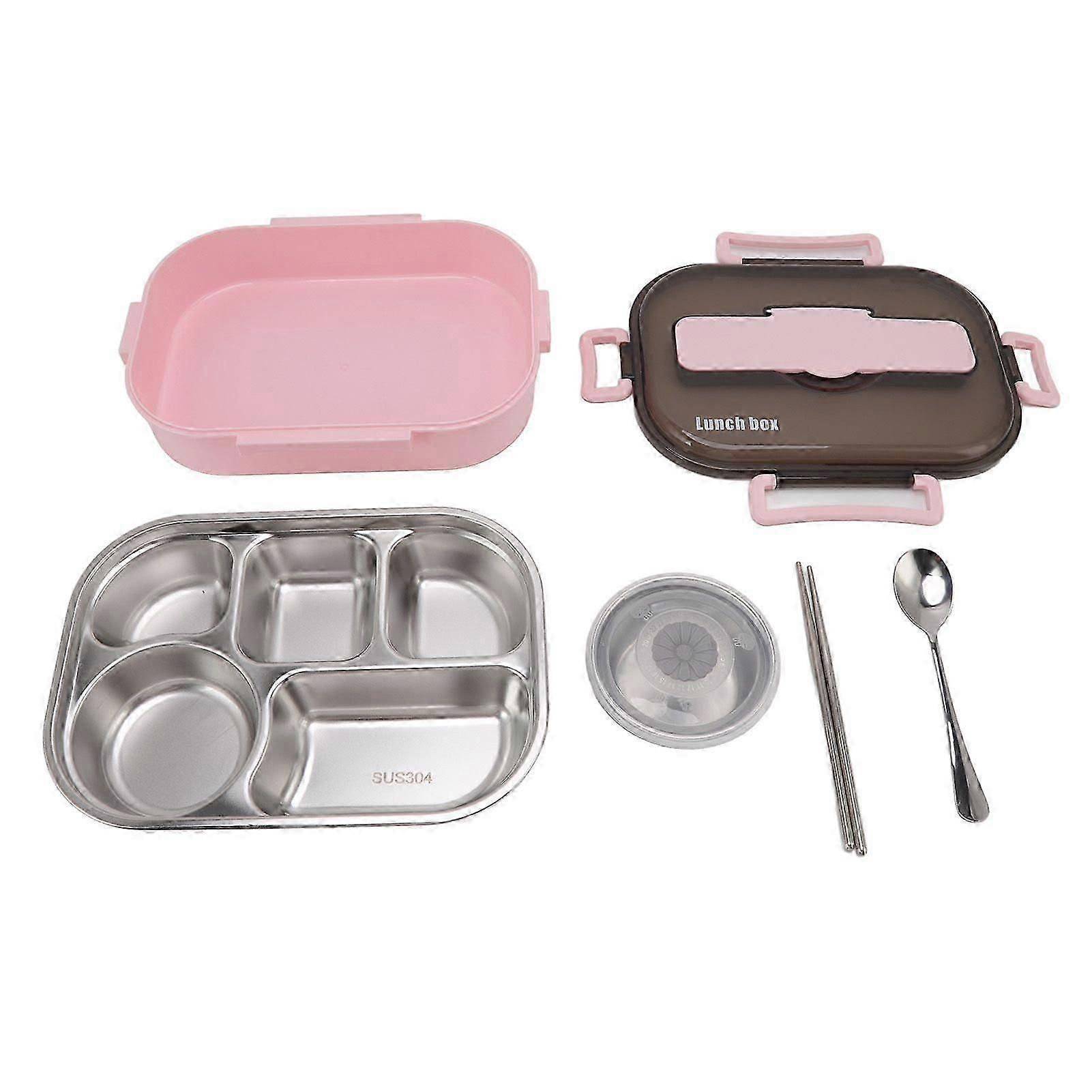 Pink Insulated Lunch Storage Box with Soup Container, Complete with Chopsticks and Dining Spoon