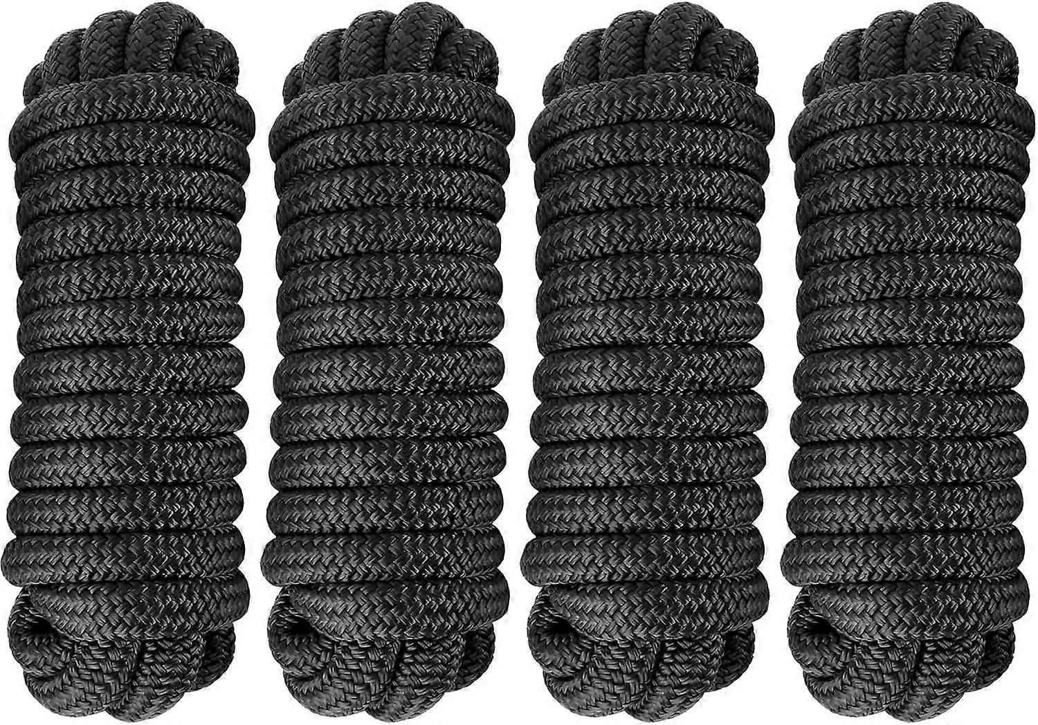4 Pack 5/8" x 25' Double Braided Nylon Boat Dock Lines with 15" Loop - Marine