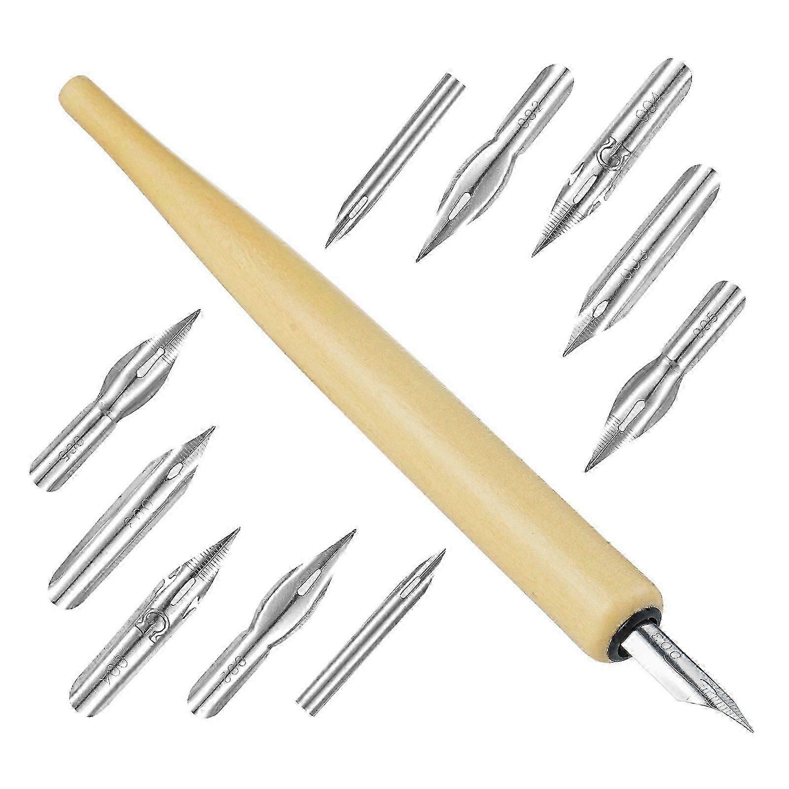 1 Set Dip Pen: 10 Replaceable Nibs for Art Sketching Fluid Ink Control Wooden Handle Precision Calligraphy Dip Pen for Comfortable Grip for Drawing Wr
