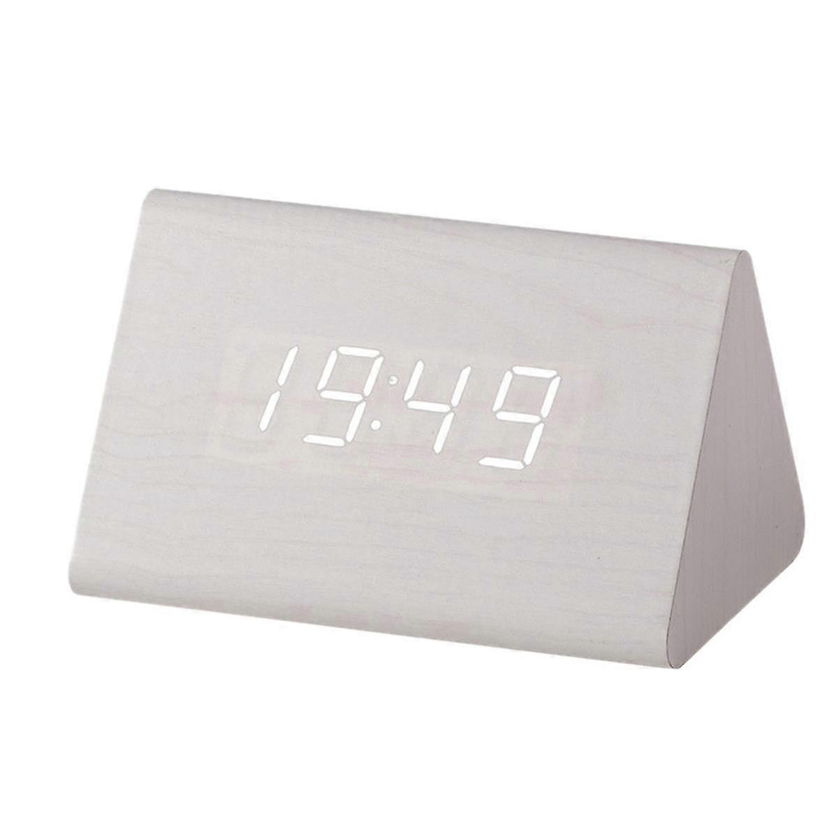 Wooden Clock Multifunctional LED Electronic Alarm Clock Wooden Voice-Controlled Clock Digital Silent Wooden Clock,B