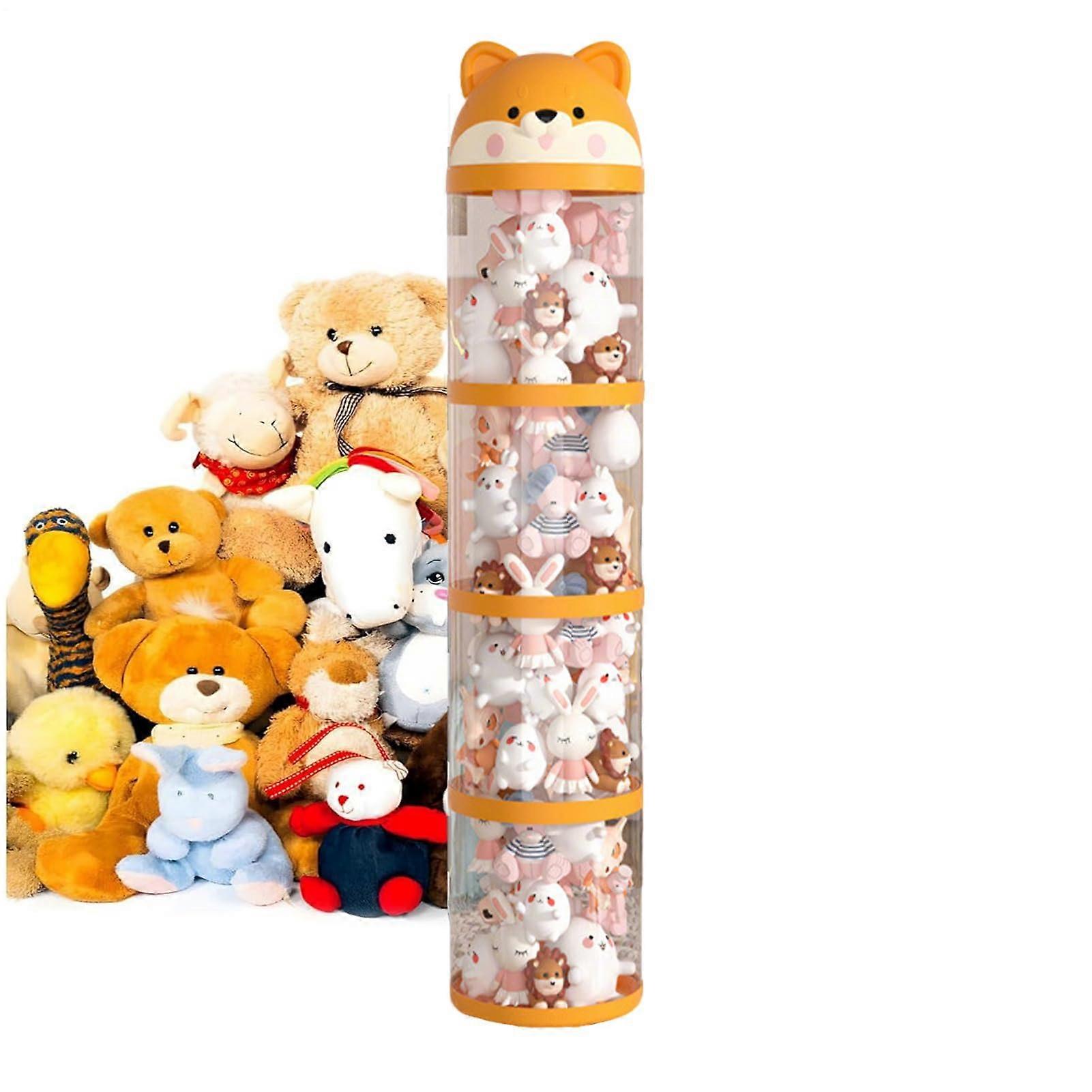 Stuffed Animal Storage Tower, Large Capacity Organizer with Wheels, Clear Tube Design, FourLayer Toy Storage