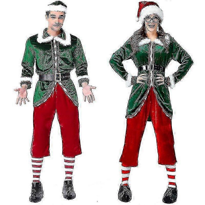 زي سانتا كلوز - بدلة تأثيري خضراء مخملية للرجال والنساء