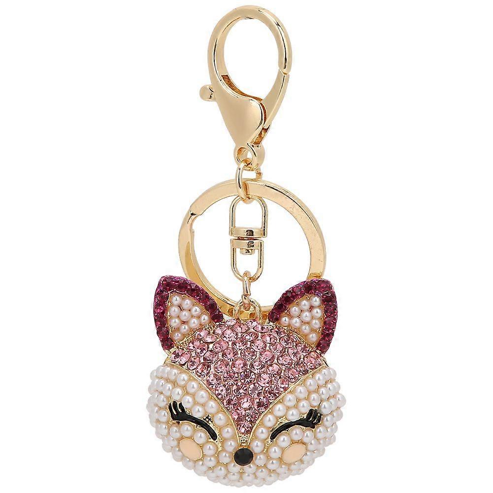 Fox Head Key Ring Pink Rhinestone Decorative Environmental Protective Electroplated Key Chain